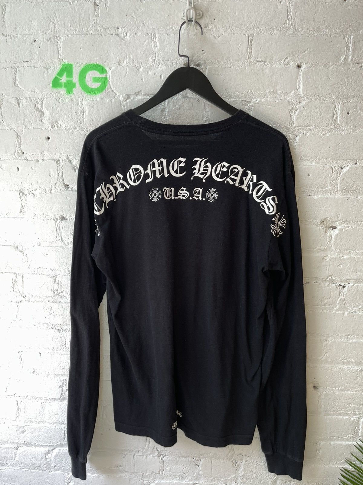 image of Chrome Hearts Spell Out Across Back Long Sleeve Shirt L in Black, Men's (Size Large)