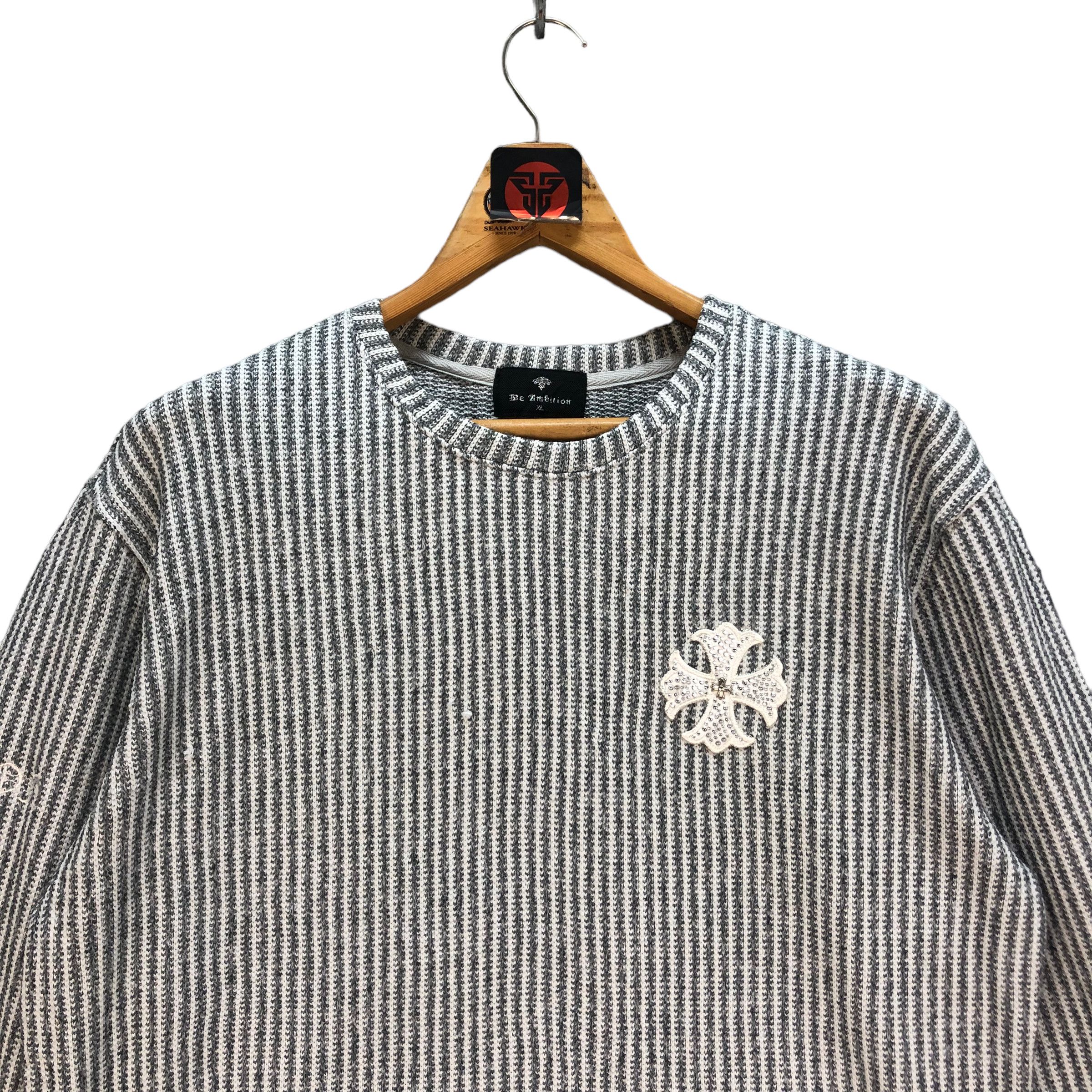 Japanese Brand AMBITION BACK BIG LOGO STRIPED & KNITTED SWEATER #7249-121 Size US XL / EU 56 / 4 - 4 Thumbnail