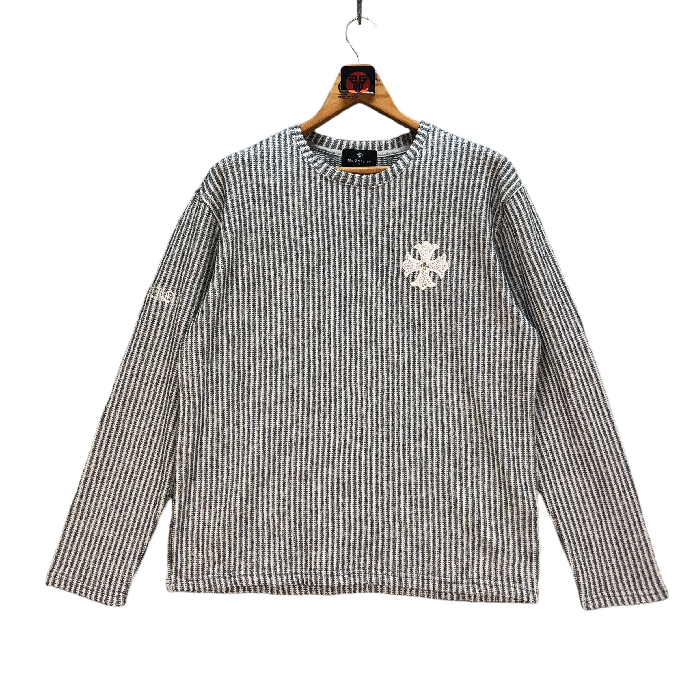 Japanese Brand AMBITION BACK BIG LOGO STRIPED & KNITTED SWEATER #7249-121 Size US XL / EU 56 / 4 - 3 Thumbnail