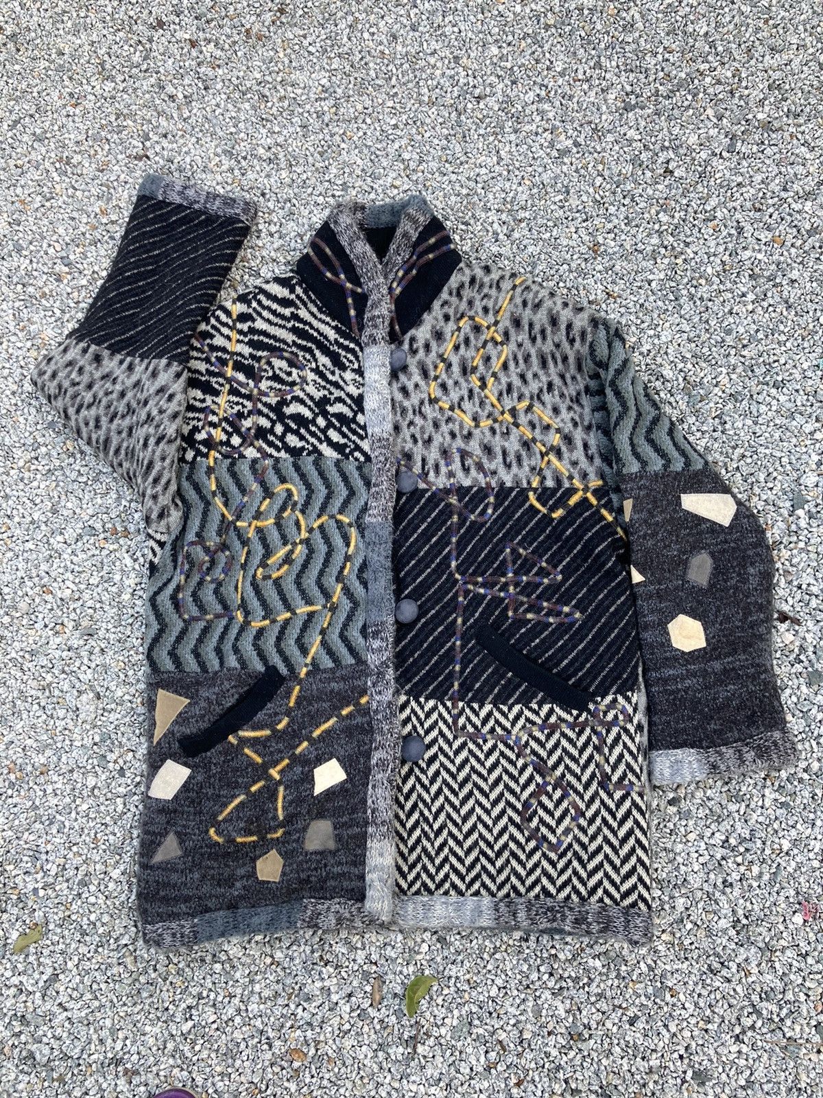 Japanese Brand Jojo et Nono Patchwork Knit Wool Jacket Size US L / EU 52-54 / 3 - 1 Thumbnail