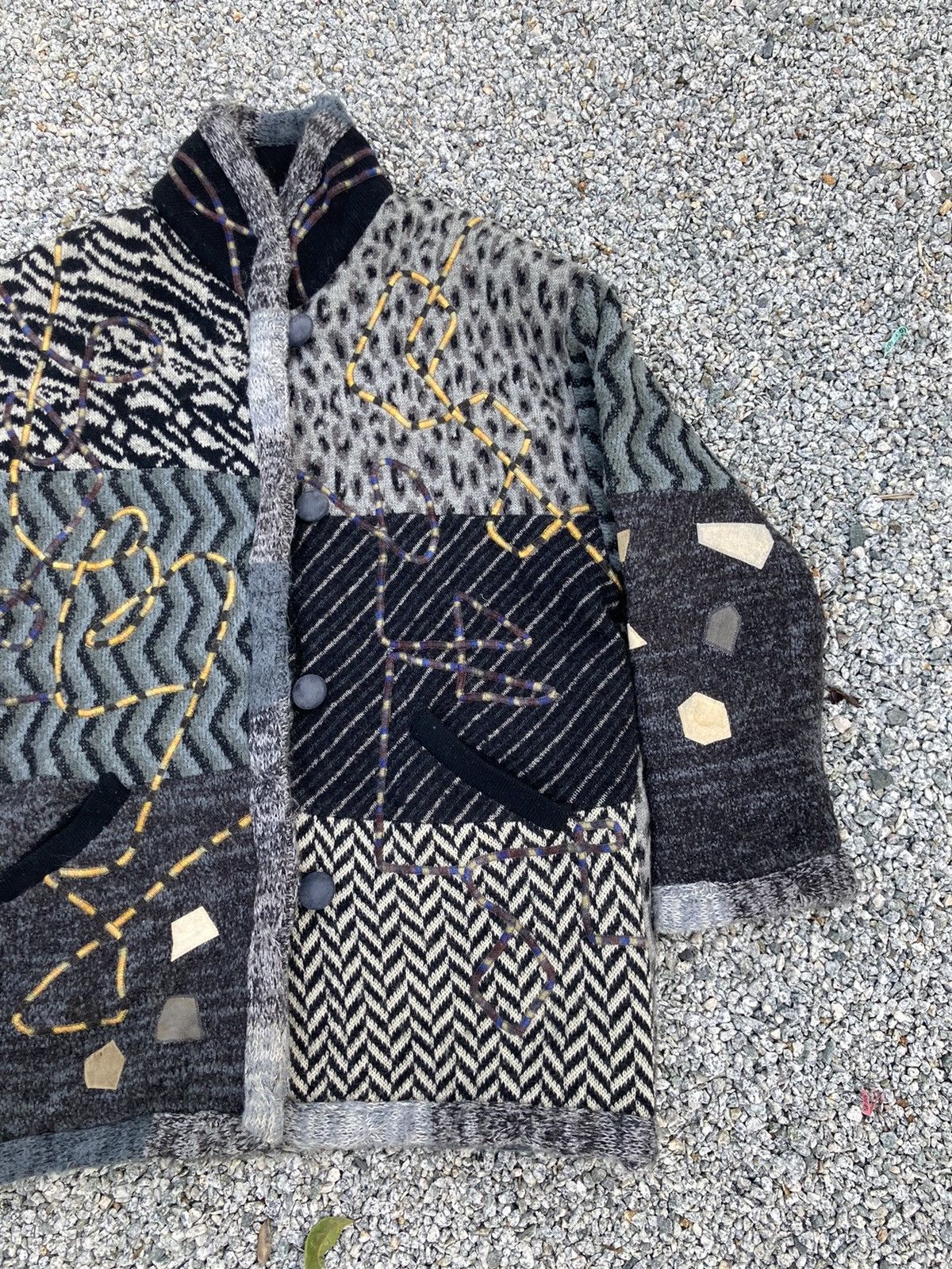 Japanese Brand Jojo et Nono Patchwork Knit Wool Jacket Size US L / EU 52-54 / 3 - 2 Thumbnail