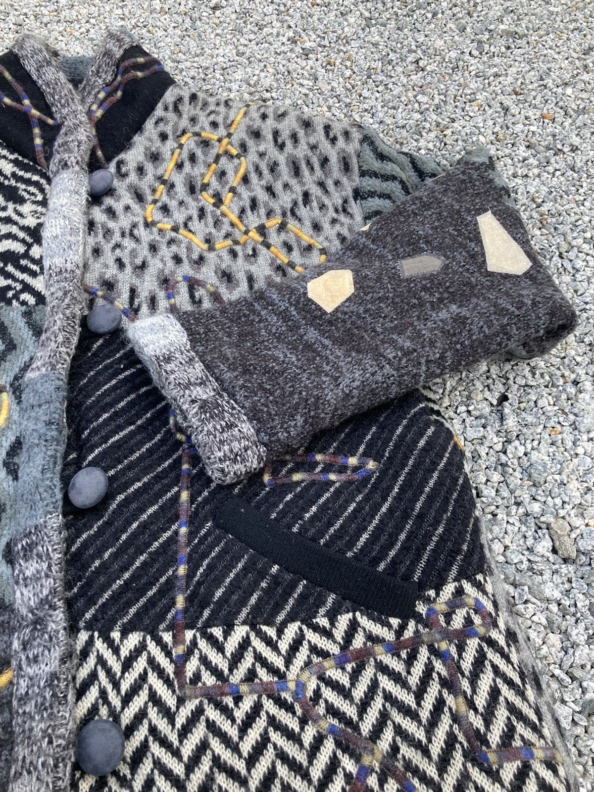 Japanese Brand Jojo et Nono Patchwork Knit Wool Jacket Size US L / EU 52-54 / 3 - 3 Thumbnail