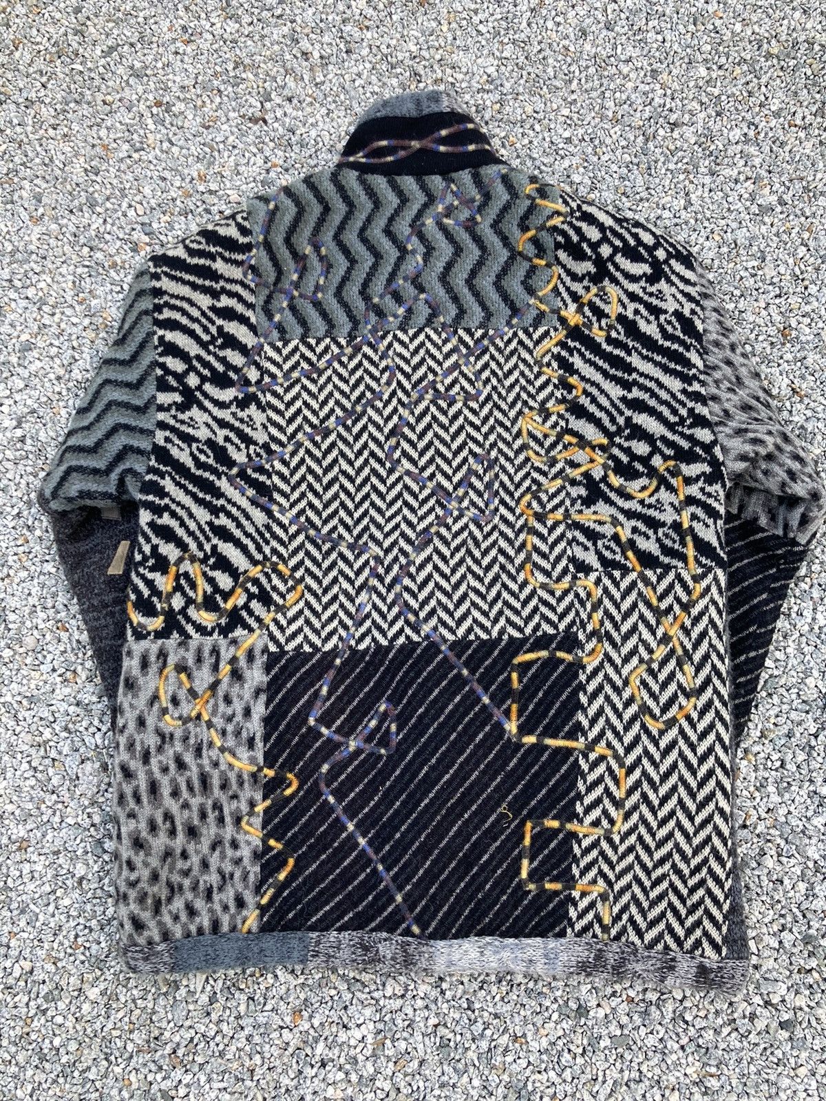 Japanese Brand Jojo et Nono Patchwork Knit Wool Jacket Size US L / EU 52-54 / 3 - 4 Thumbnail