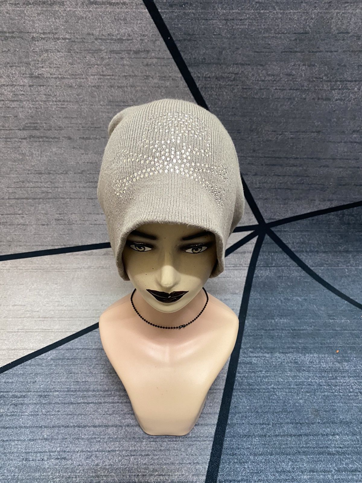 image of Japanese Sparkling Skeleton Skull Punk Big Size Beanie Hat in Grey Brown, Men's