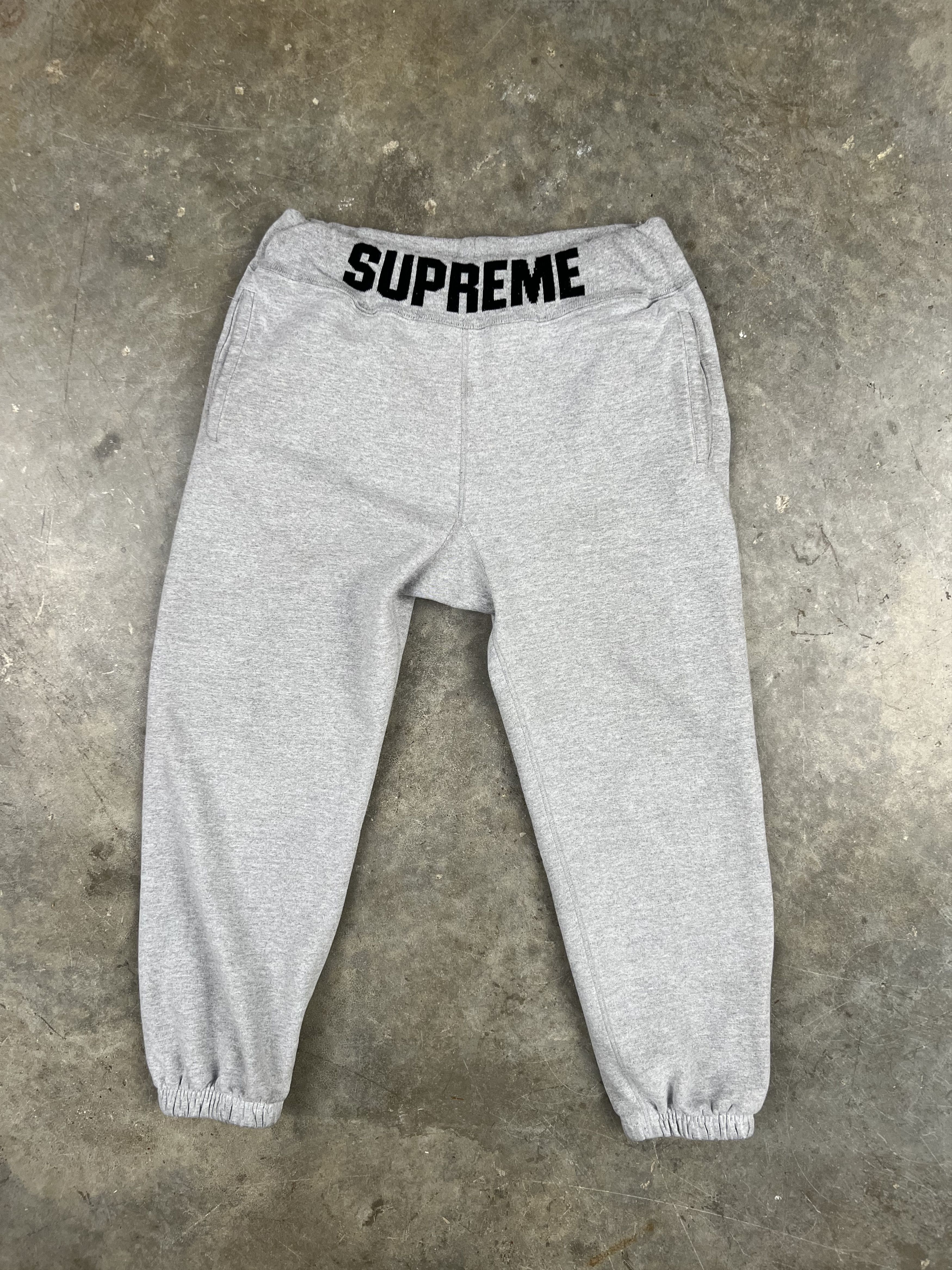 image of Supreme Grey Front Logo Rib Sweatpants Medium Ny Box, Men's (Size 32)