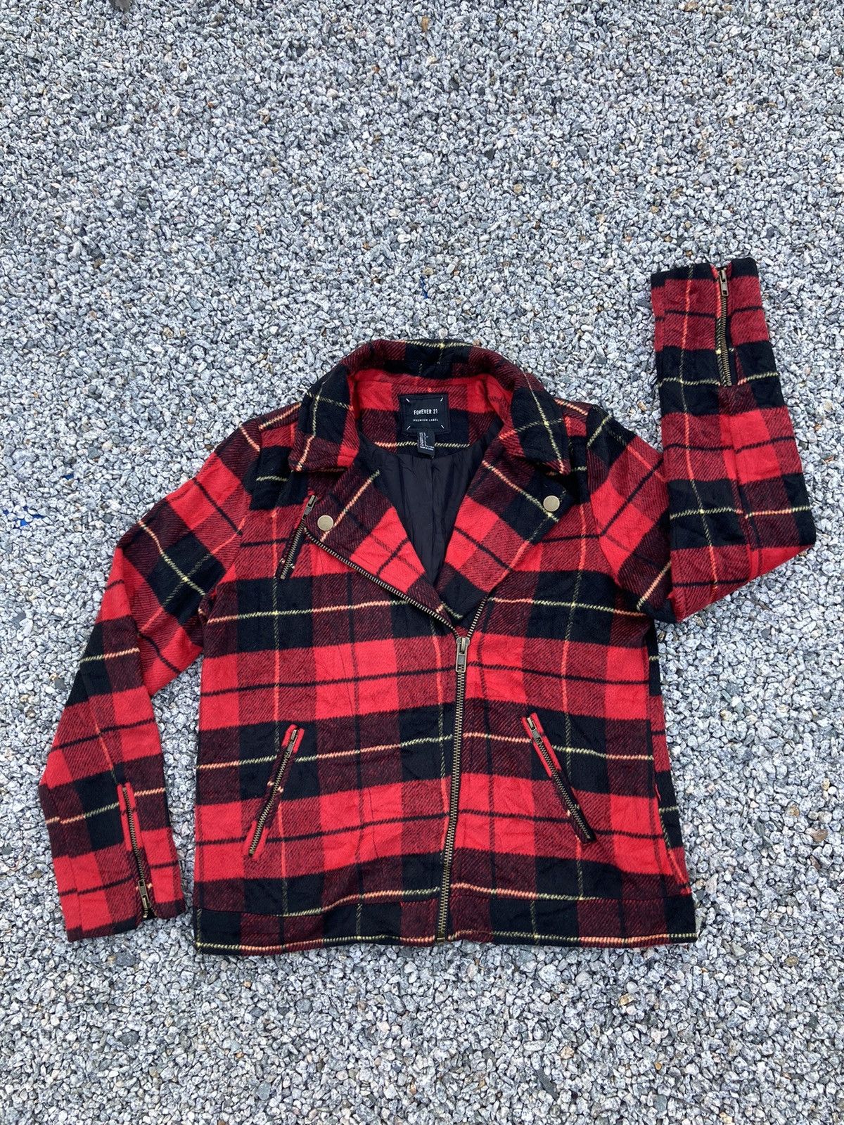 image of Forever 21 Punk Checkered Wool Double Collar Jacket, Men's (Size Medium)