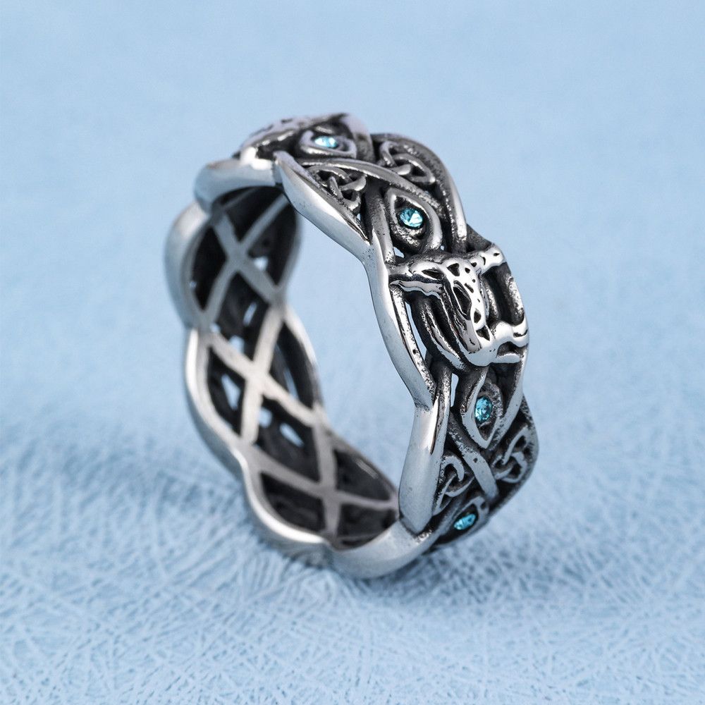 Jewelry Giant Wolf Blue Eyes Stone Animal Rings Size ONE SIZE - 4 Thumbnail