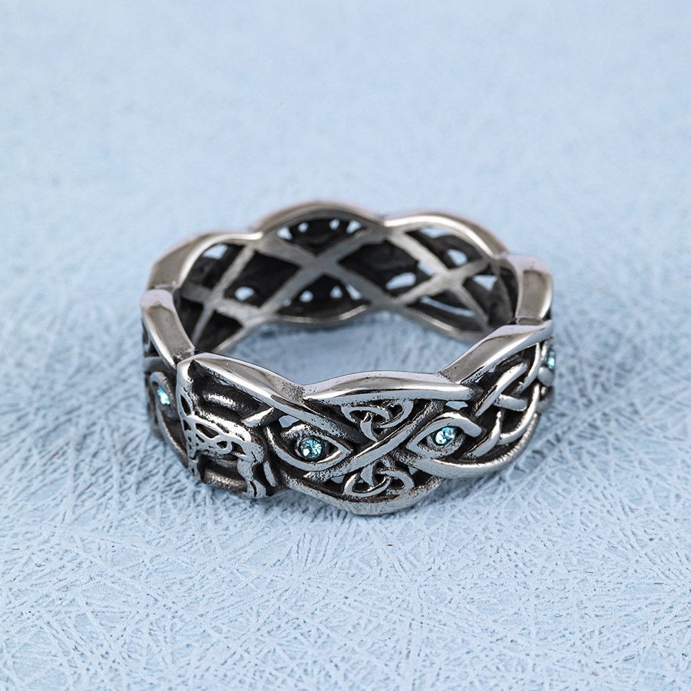 Jewelry Giant Wolf Blue Eyes Stone Animal Rings Size ONE SIZE - 1 Thumbnail