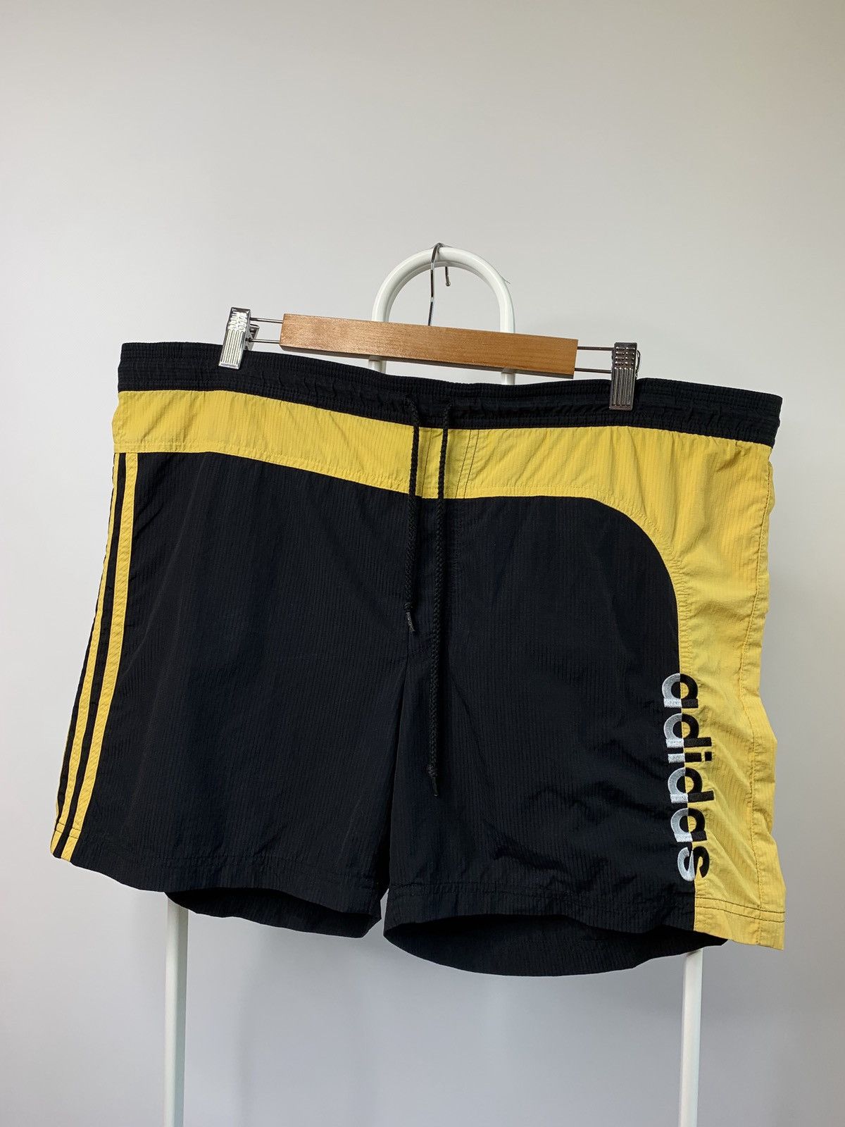 90s Vintage Adidas Nylon Swim Beach Shorts Black/Yellow