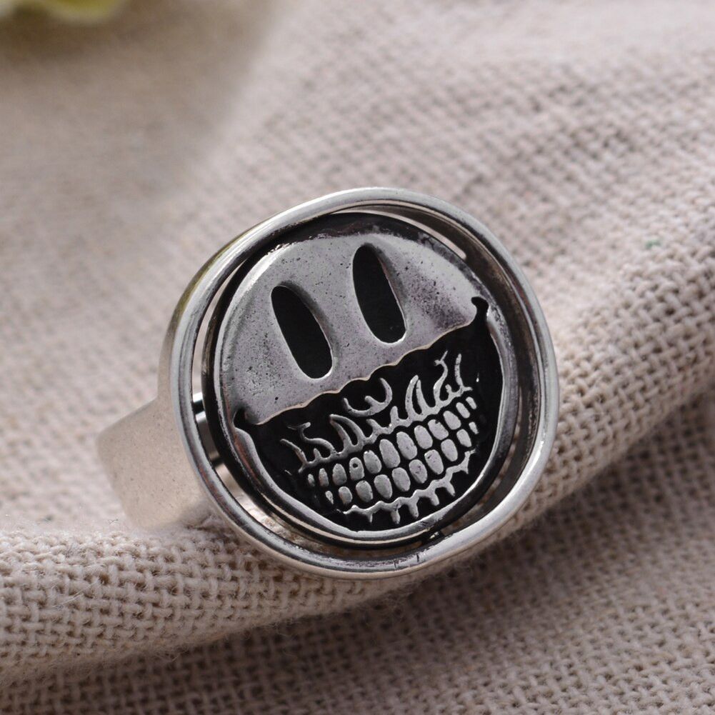 Jewelry Smiley Face Devil Flip Silver Ring Size ONE SIZE - 2 Thumbnail