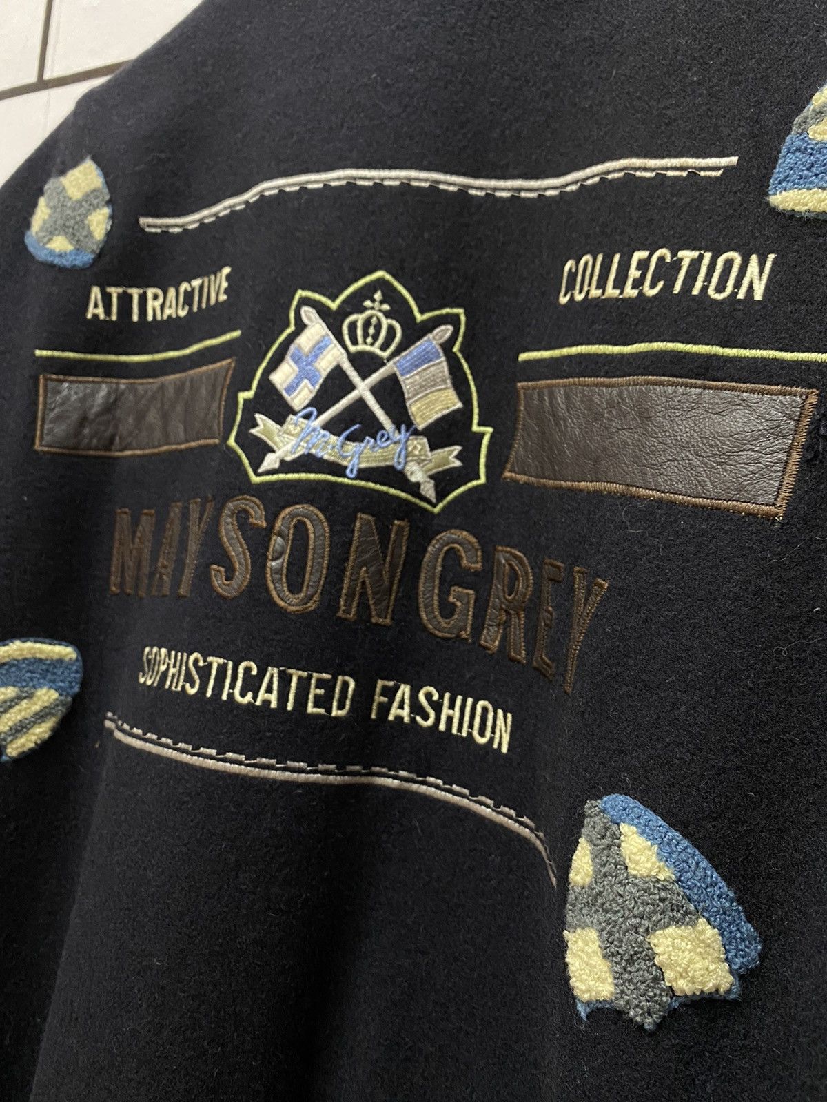 Vintage 90’s Mayson Grey Japan Leather Wool Varsity Jacket