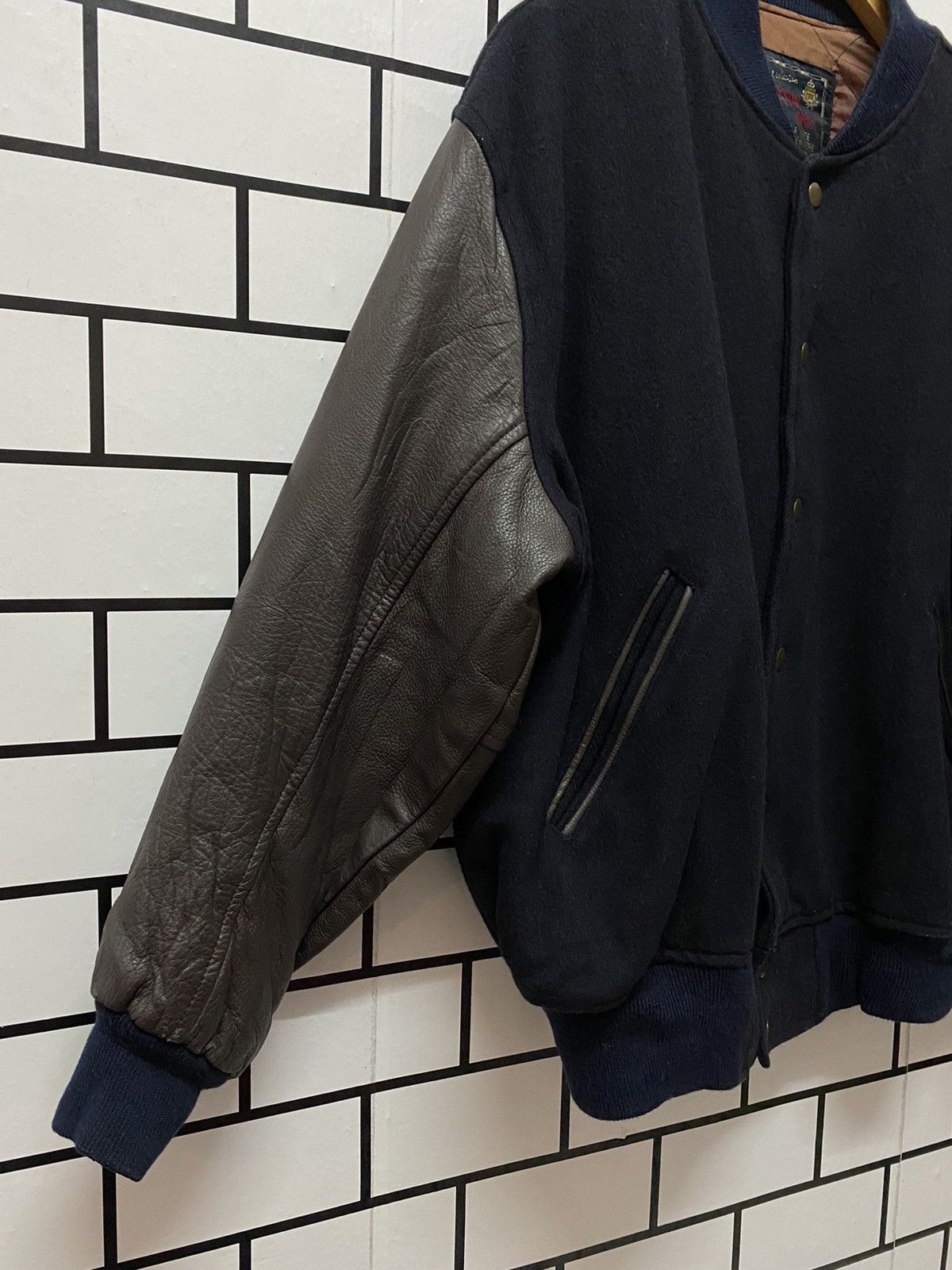 Vintage 90’s Mayson Grey Japan Leather Wool Varsity Jacket