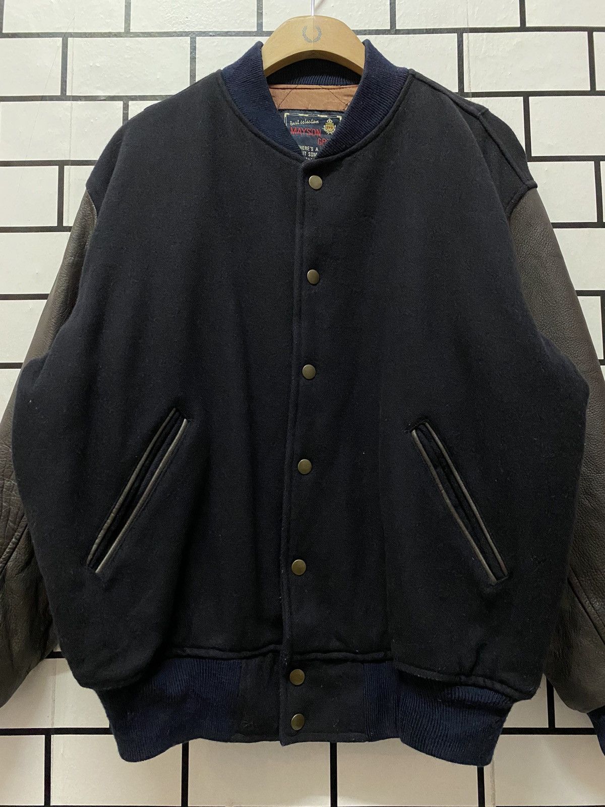 Vintage 90’s Mayson Grey Japan Leather Wool Varsity Jacket