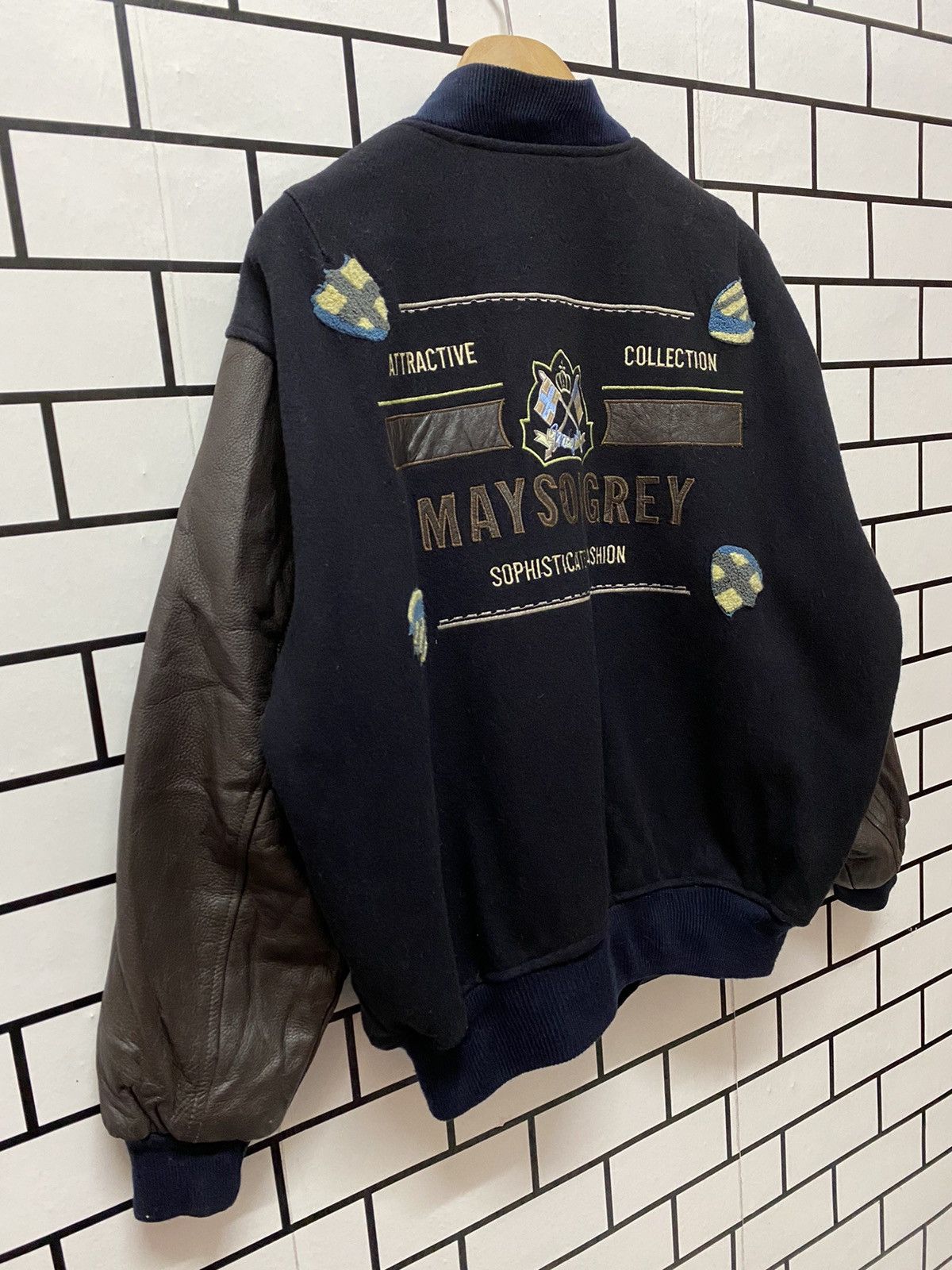 Vintage 90’s Mayson Grey Japan Leather Wool Varsity Jacket
