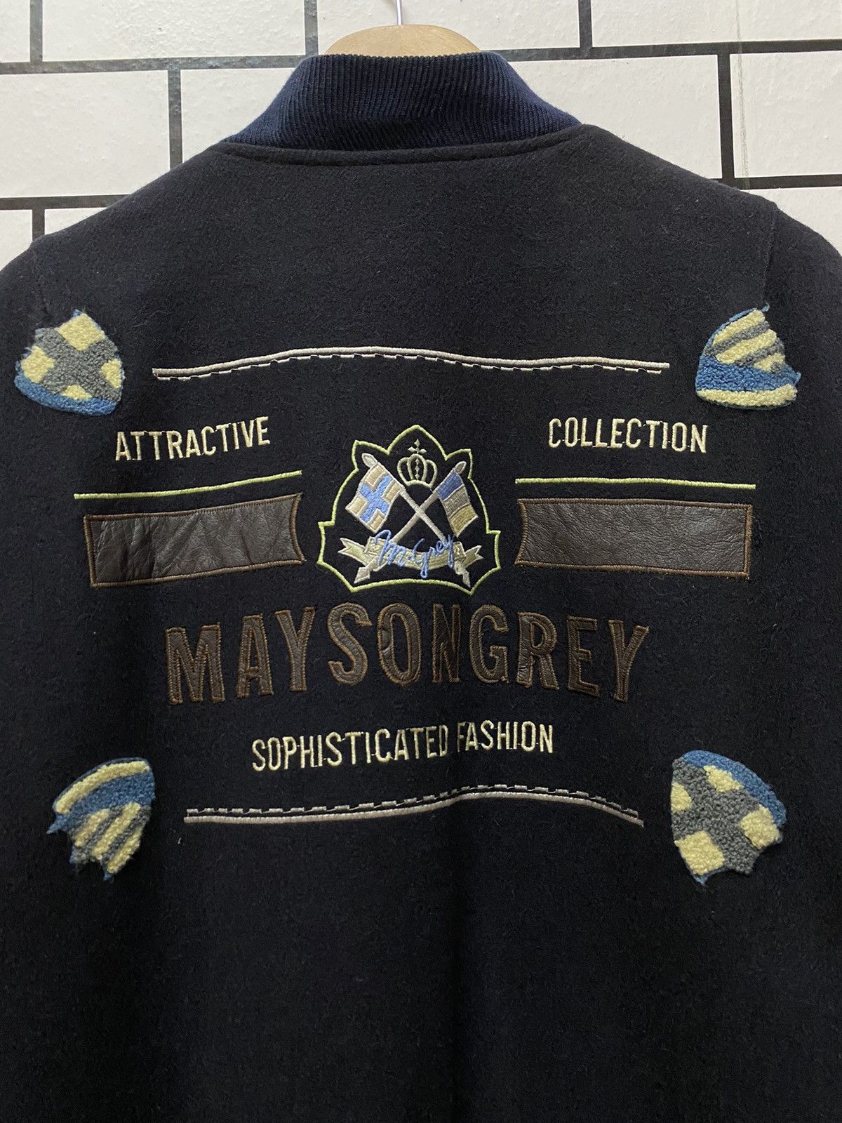 Vintage 90’s Mayson Grey Japan Leather Wool Varsity Jacket