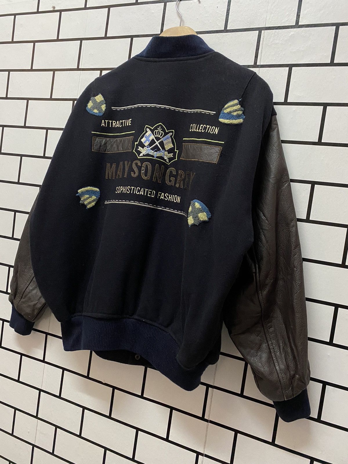 Vintage 90’s Mayson Grey Japan Leather Wool Varsity Jacket