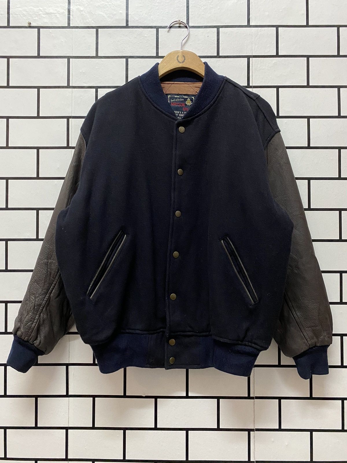 Vintage 90’s Mayson Grey Japan Leather Wool Varsity Jacket