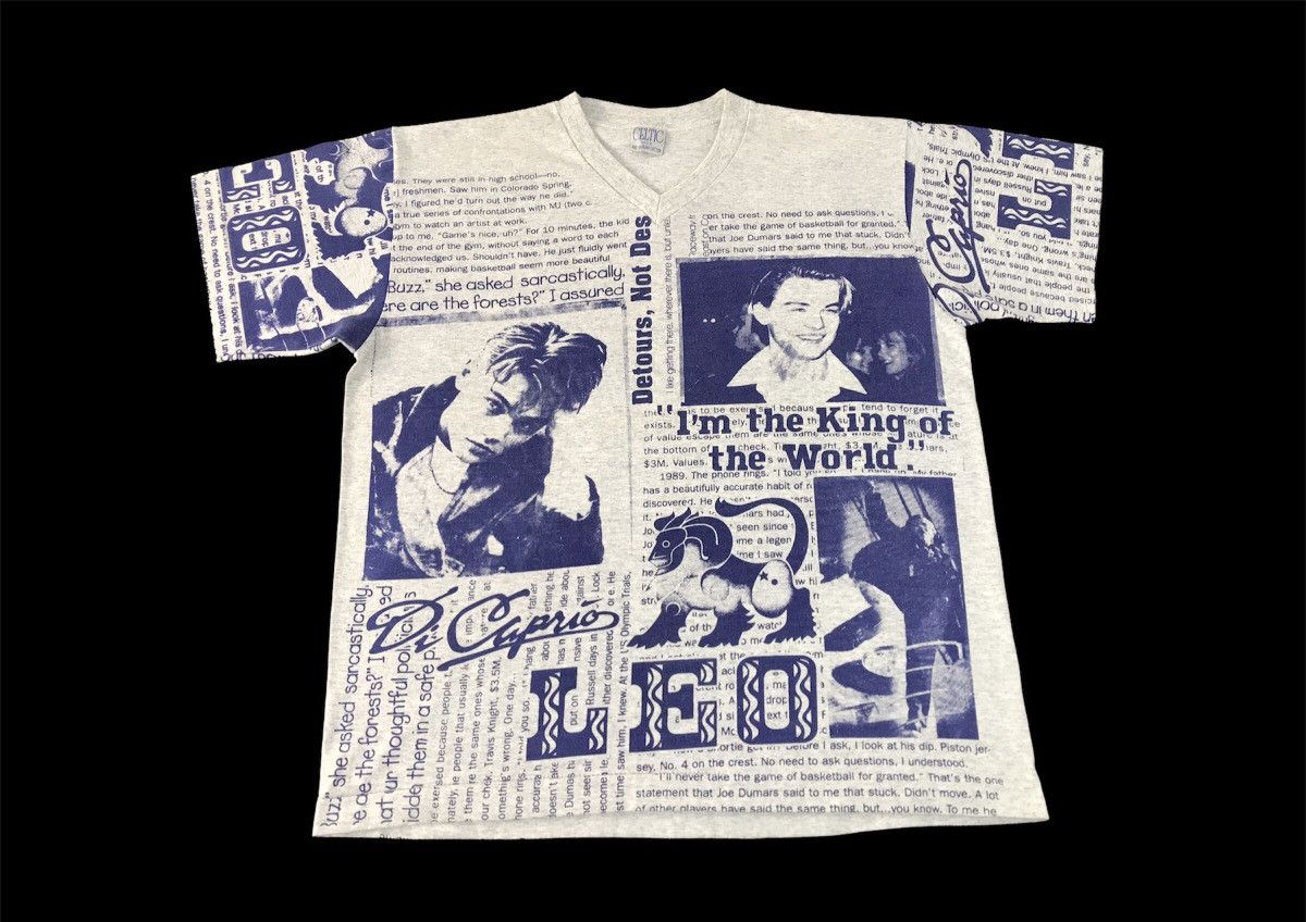 Vintage 90s Celtic Leonardo Di Caprio Newspaper Design Over Printed Size US L / EU 52-54 / 3 - 1 Thumbnail