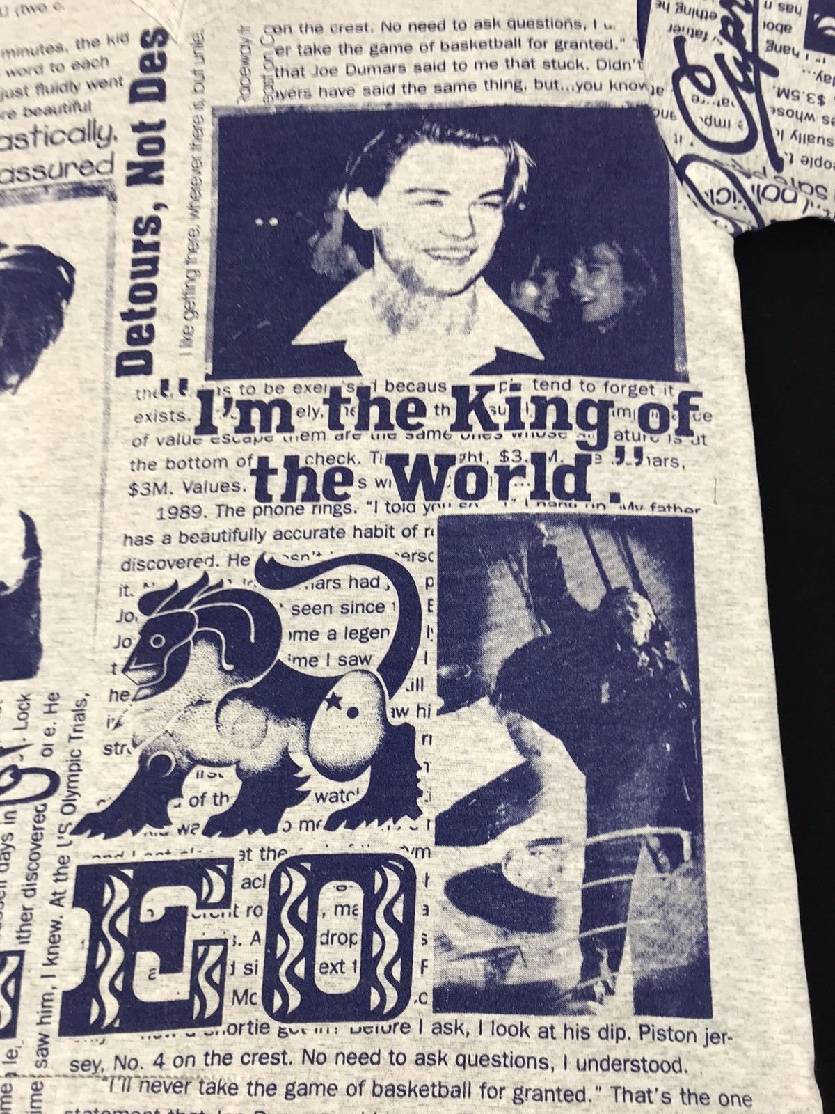 Vintage 90s Celtic Leonardo Di Caprio Newspaper Design Over Printed Size US L / EU 52-54 / 3 - 4 Thumbnail