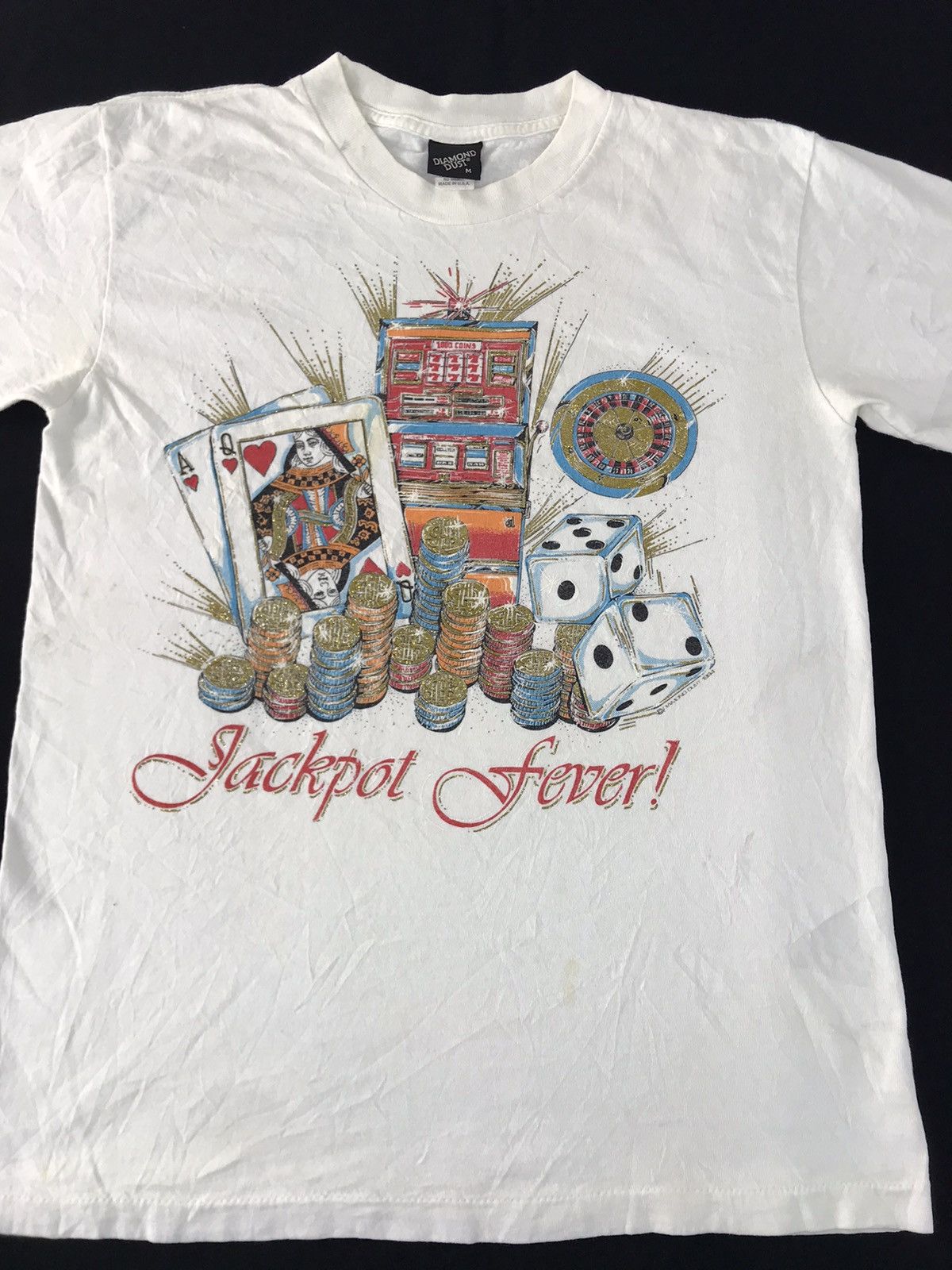 American Apparel × Vintage 90s Diamond Dust Jackport Fever Gambling Prize Printed Tee Size US M / EU 48-50 / 2 - 3 Thumbnail