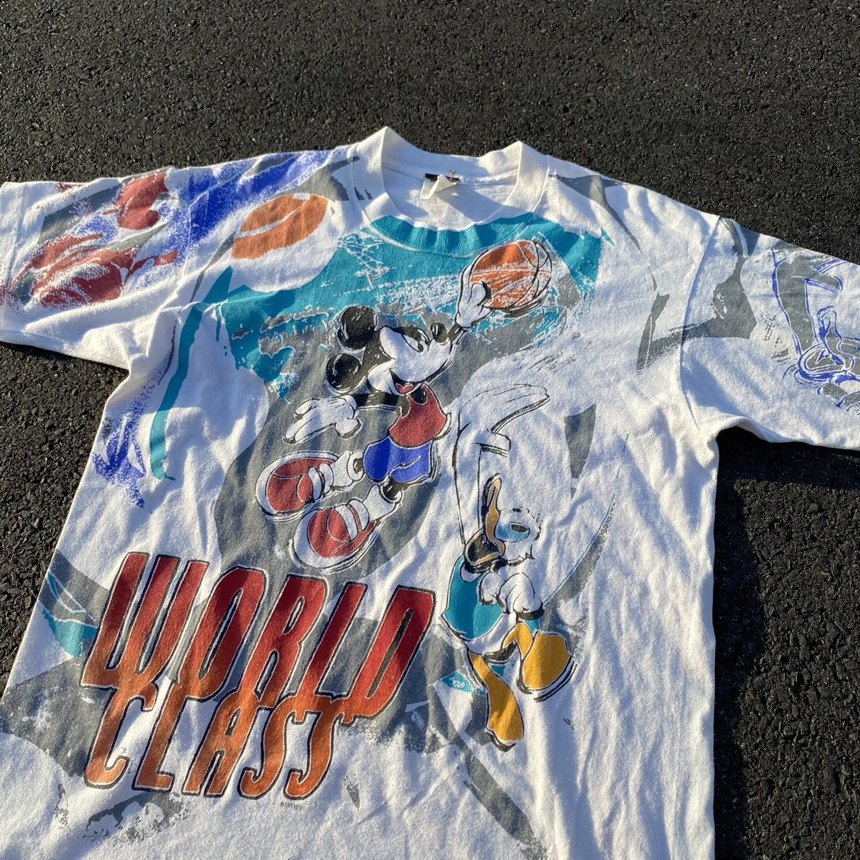 image of Disney x Mickey Mouse Vintage Basketball Mickey Mouse 90's All Over Print Tee in White (Size Large)
