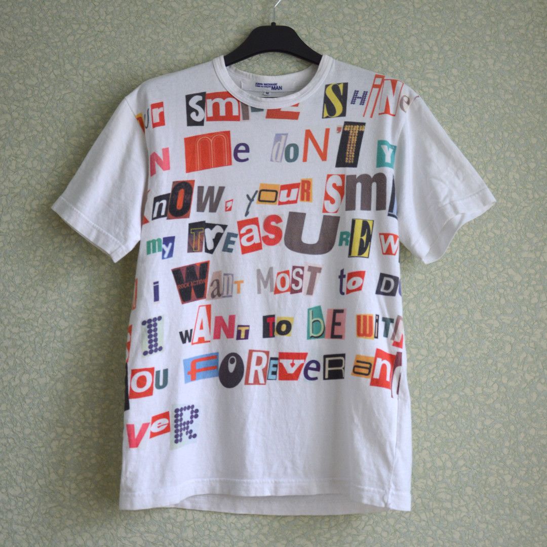 image of Comme Des Garcons x Junya Watanabe Ss02 Ransom Poem T-Shirt in White, Men's (Size Medium)