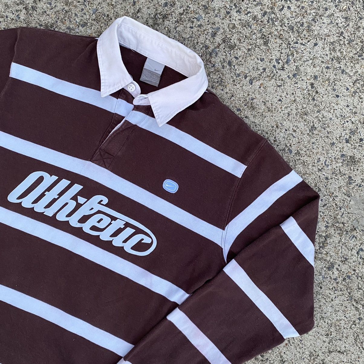 image of Y2K Nike Athletics Long Sleeves Polo Shirt in Brown/White, Men's (Size Small)