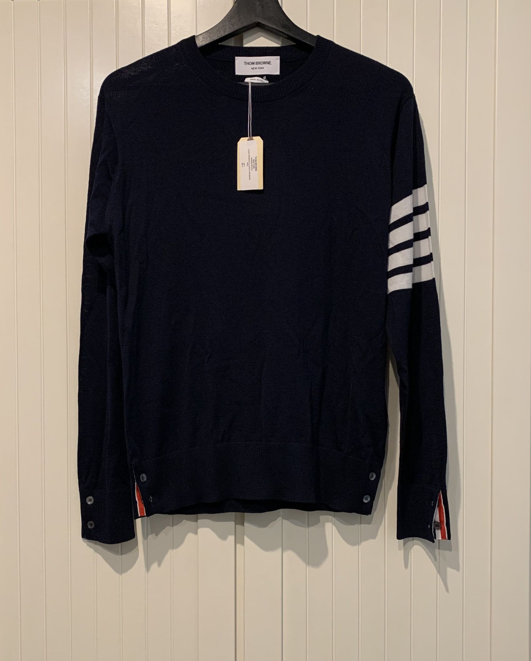 image of Thom Browne Fw'19 Sweater In Fine Merino Wool in Navy, Men's (Size Small)