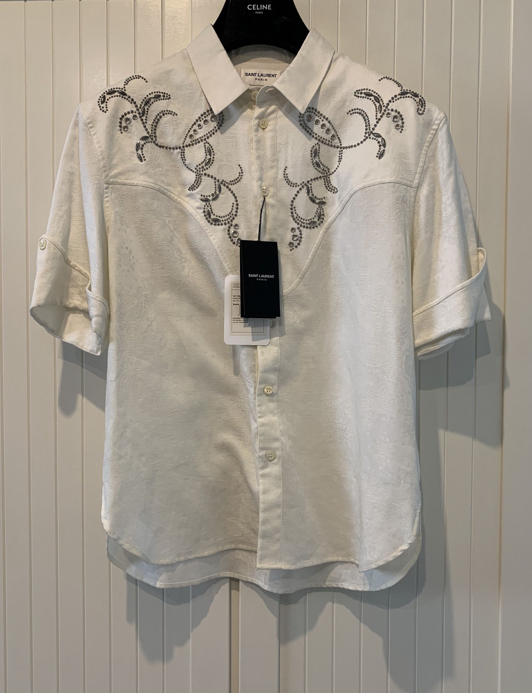 Saint Laurent Paris SS'19 Shirt Jacquard with Studded Yoke Size US M / EU 48-50 / 2 - 2 Thumbnail