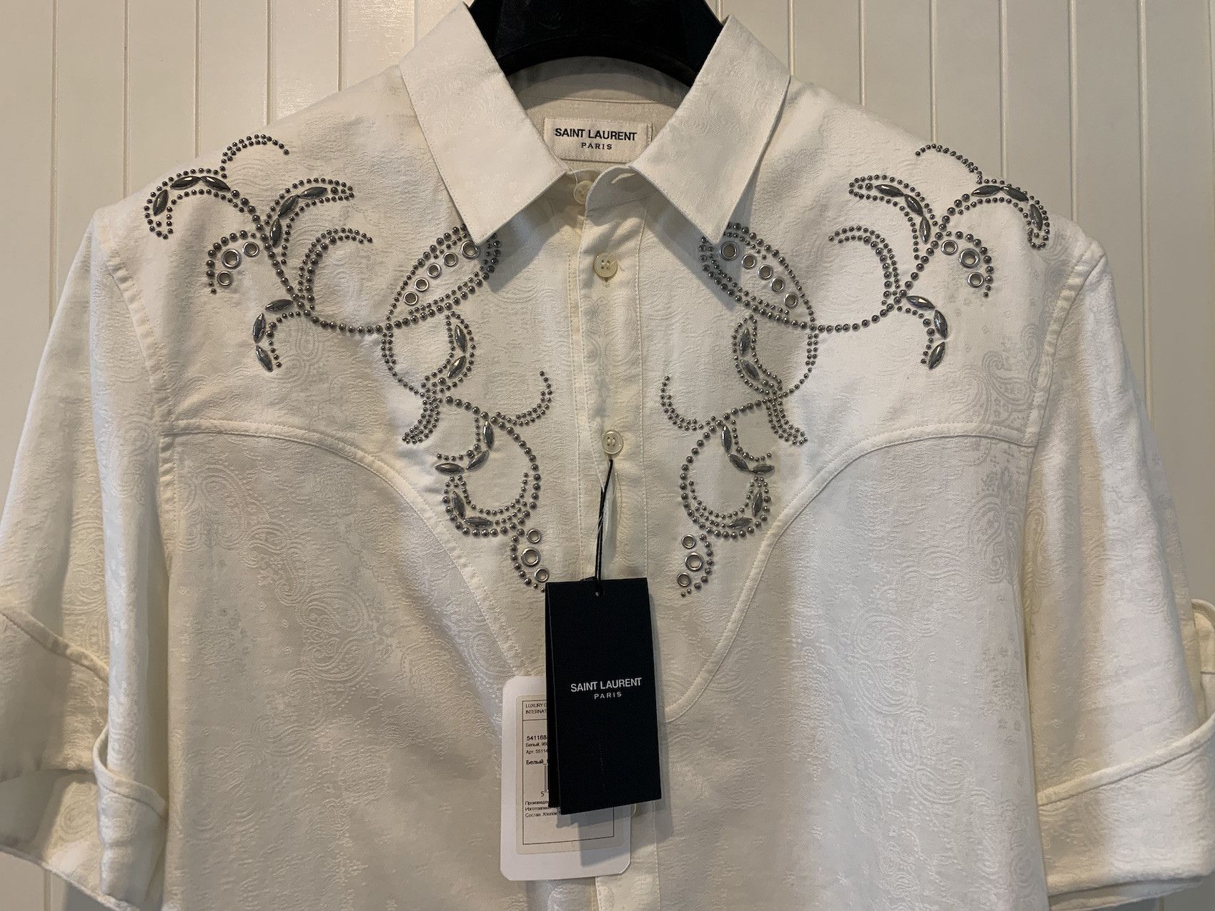 Saint Laurent Paris SS'19 Shirt Jacquard with Studded Yoke Size US M / EU 48-50 / 2 - 1 Thumbnail