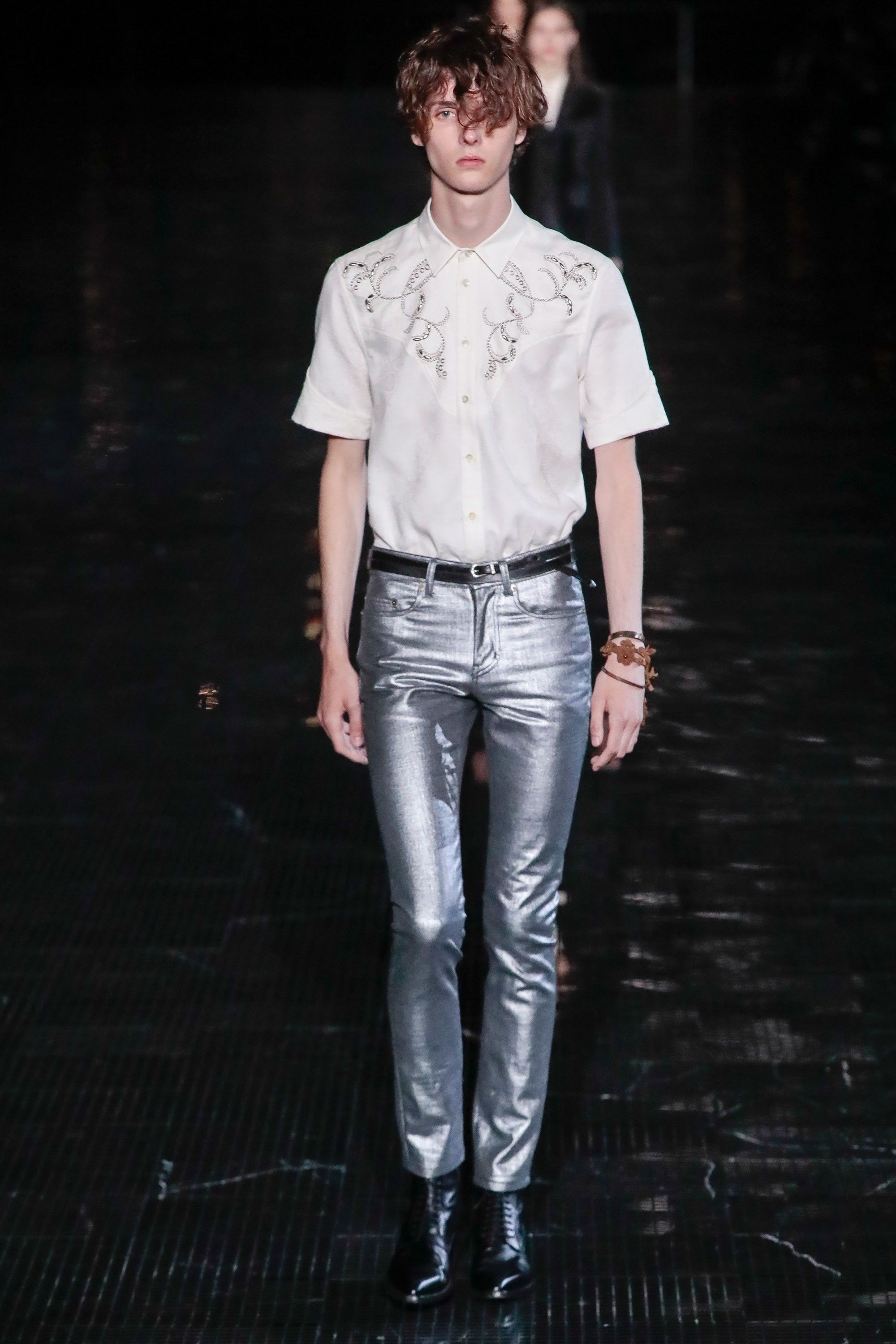 Saint Laurent Paris SS'19 Shirt Jacquard with Studded Yoke Size US M / EU 48-50 / 2 - 8 Thumbnail