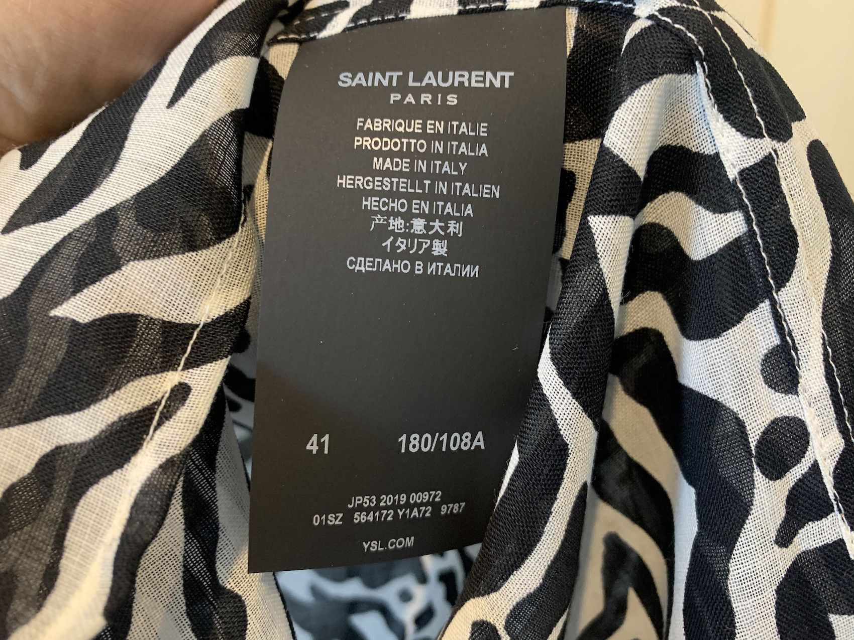 Saint Laurent Paris SS'20 Shirt Zebra Print Wool Batiste Size US L / EU 52-54 / 3 - 5 Thumbnail