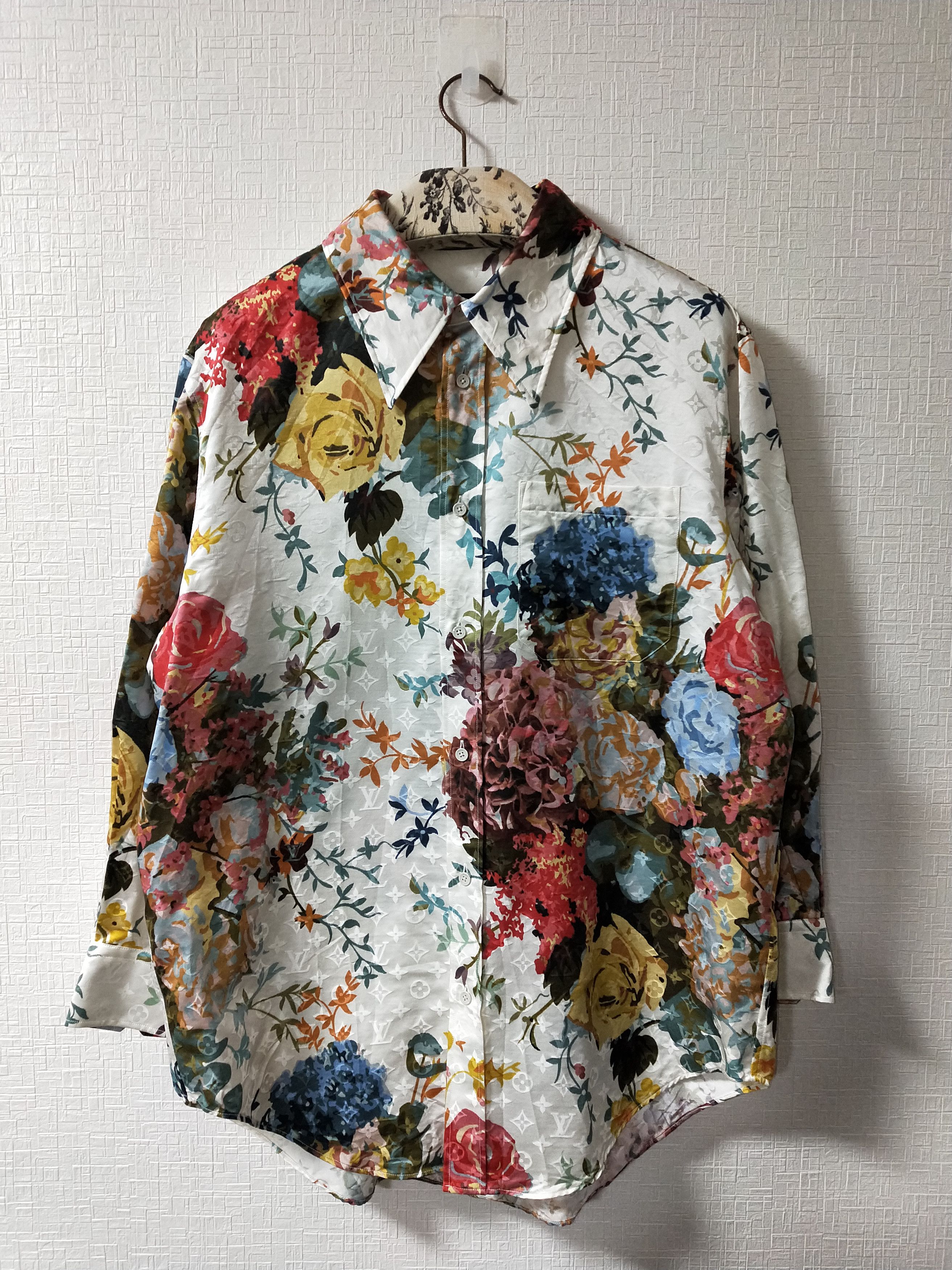 image of Louis Vuitton Flower Monogram Silk Shirt, Men's (Size XL)
