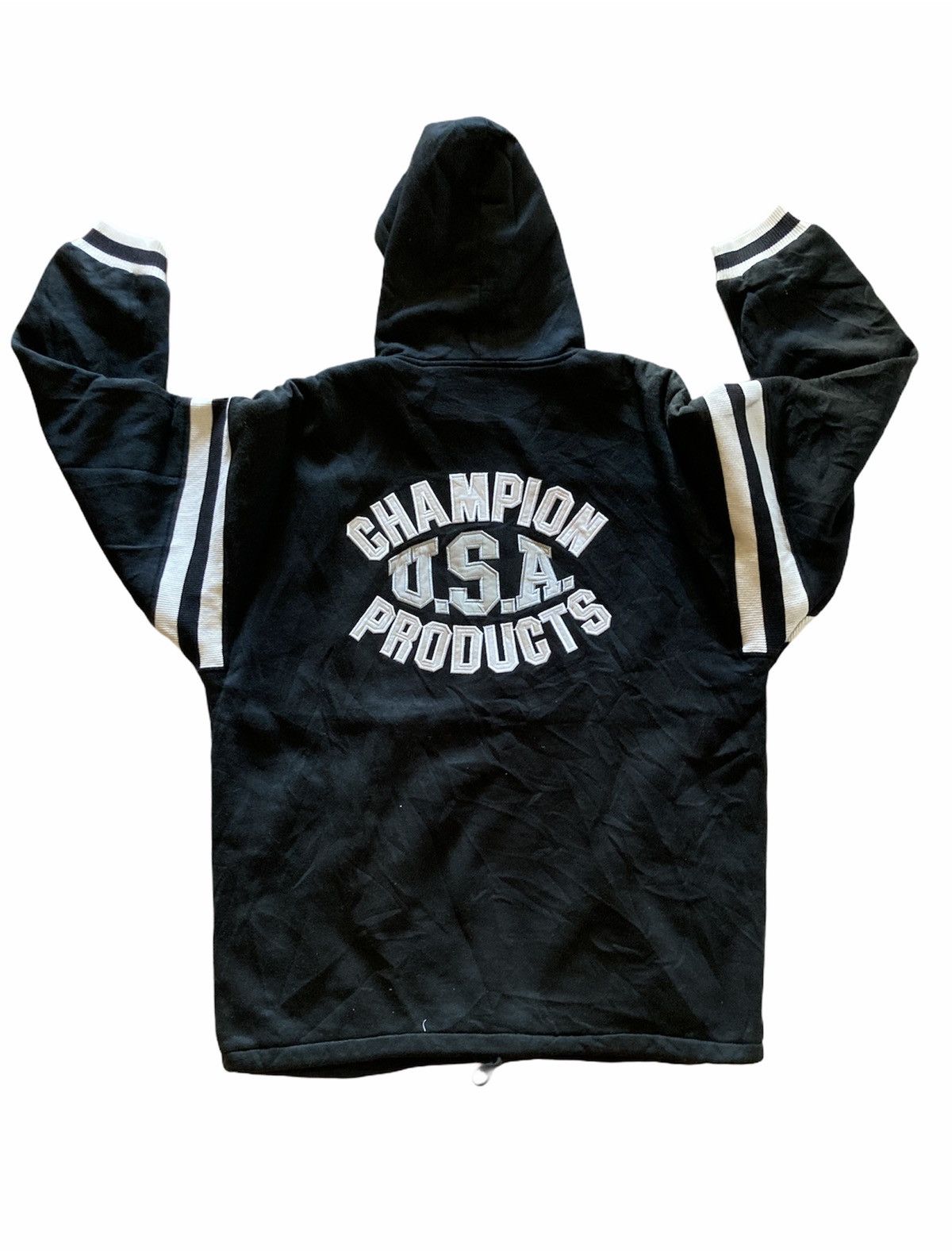 image of Champion Spell Out Logo Zipper Hoodie in Black, Men's (Size Large)