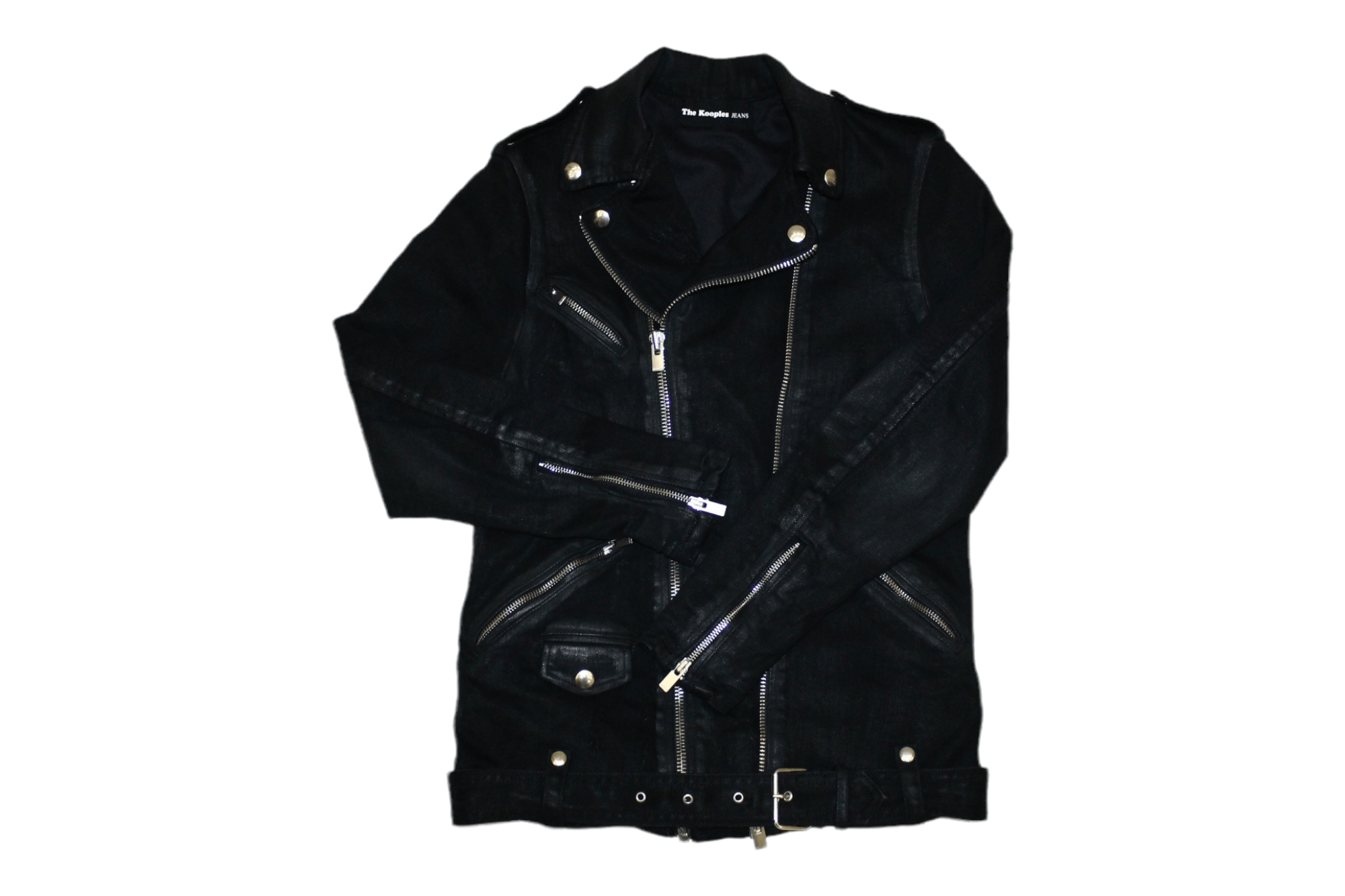 The Kooples Distressed Denim Fabric Biker Jacket