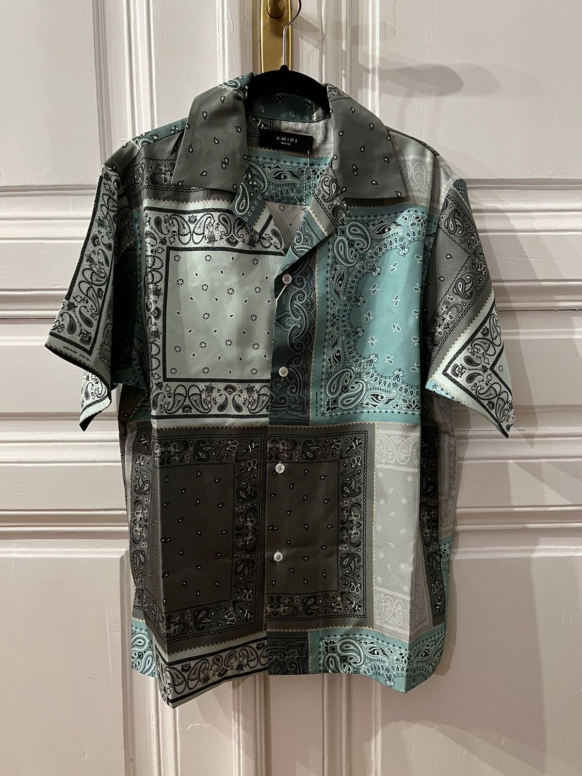 Image of Amiri 100% Silk Bandana Shirt in Green, Men's (Size Small)