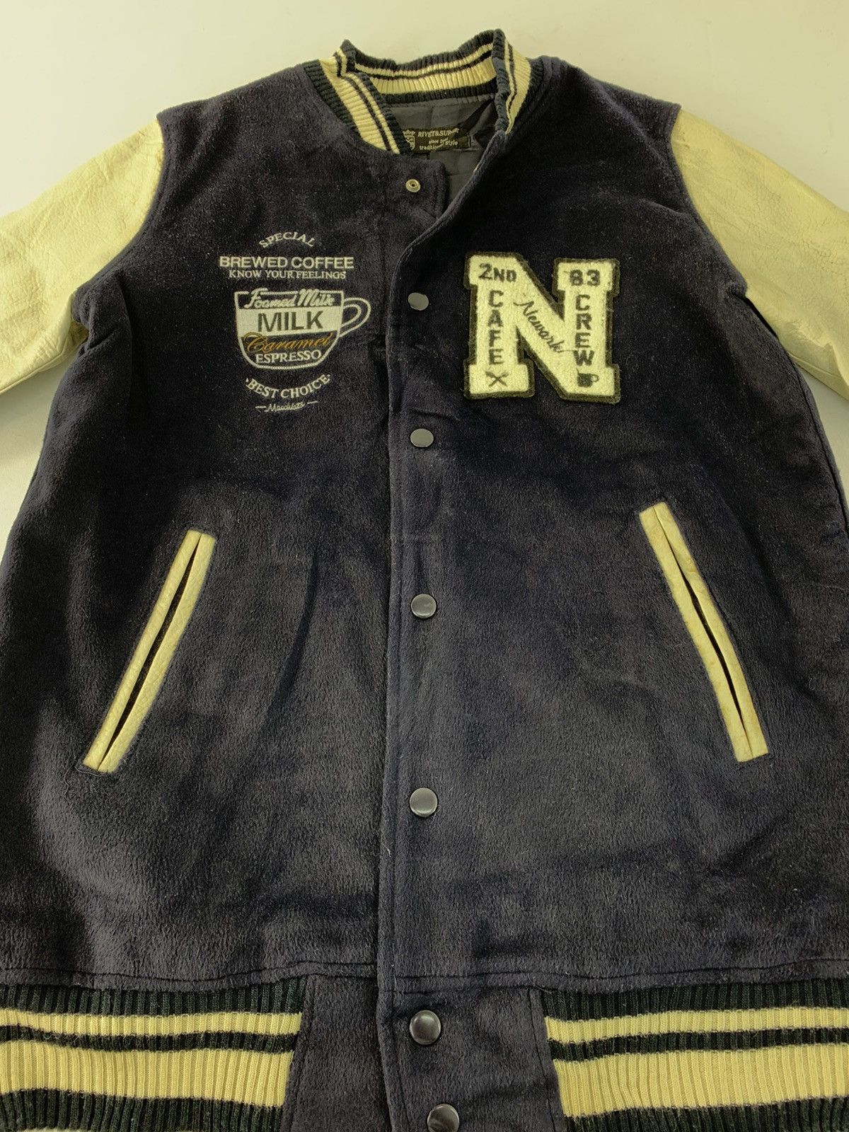 Japanese Brand Rivet & Surge 2nd Cafe Crew Leather Sleeve Varsity Jacket Size M / US 6-8 / IT 42-44 - 3 Thumbnail