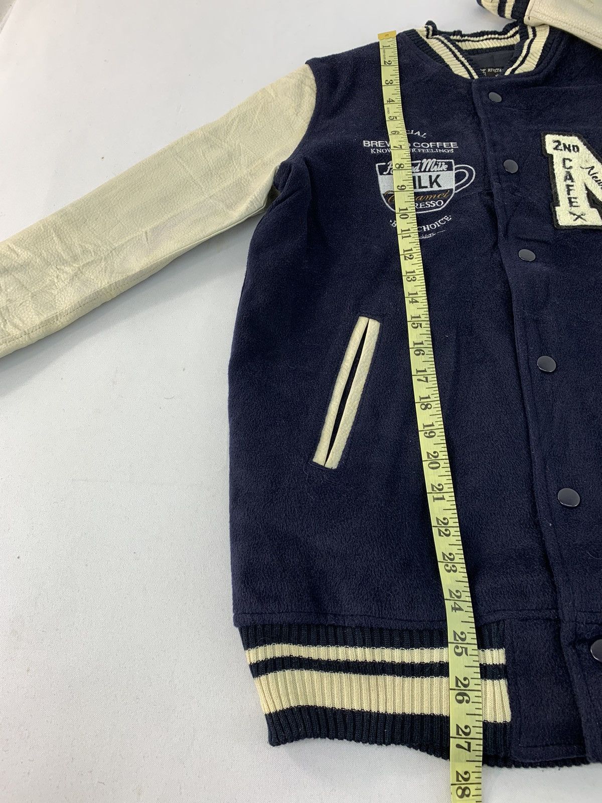 Japanese Brand Rivet & Surge 2nd Cafe Crew Leather Sleeve Varsity Jacket Size M / US 6-8 / IT 42-44 - 13 Thumbnail