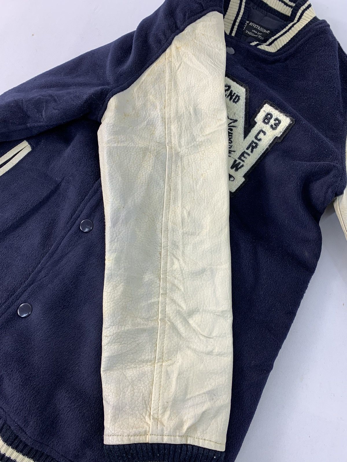 Japanese Brand Rivet & Surge 2nd Cafe Crew Leather Sleeve Varsity Jacket Size M / US 6-8 / IT 42-44 - 17 Thumbnail