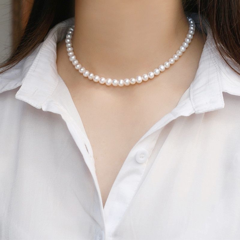 Handmade × Jewelry Natural Freshwater Pearl Chokers Necklace Size ONE SIZE - 1 Thumbnail