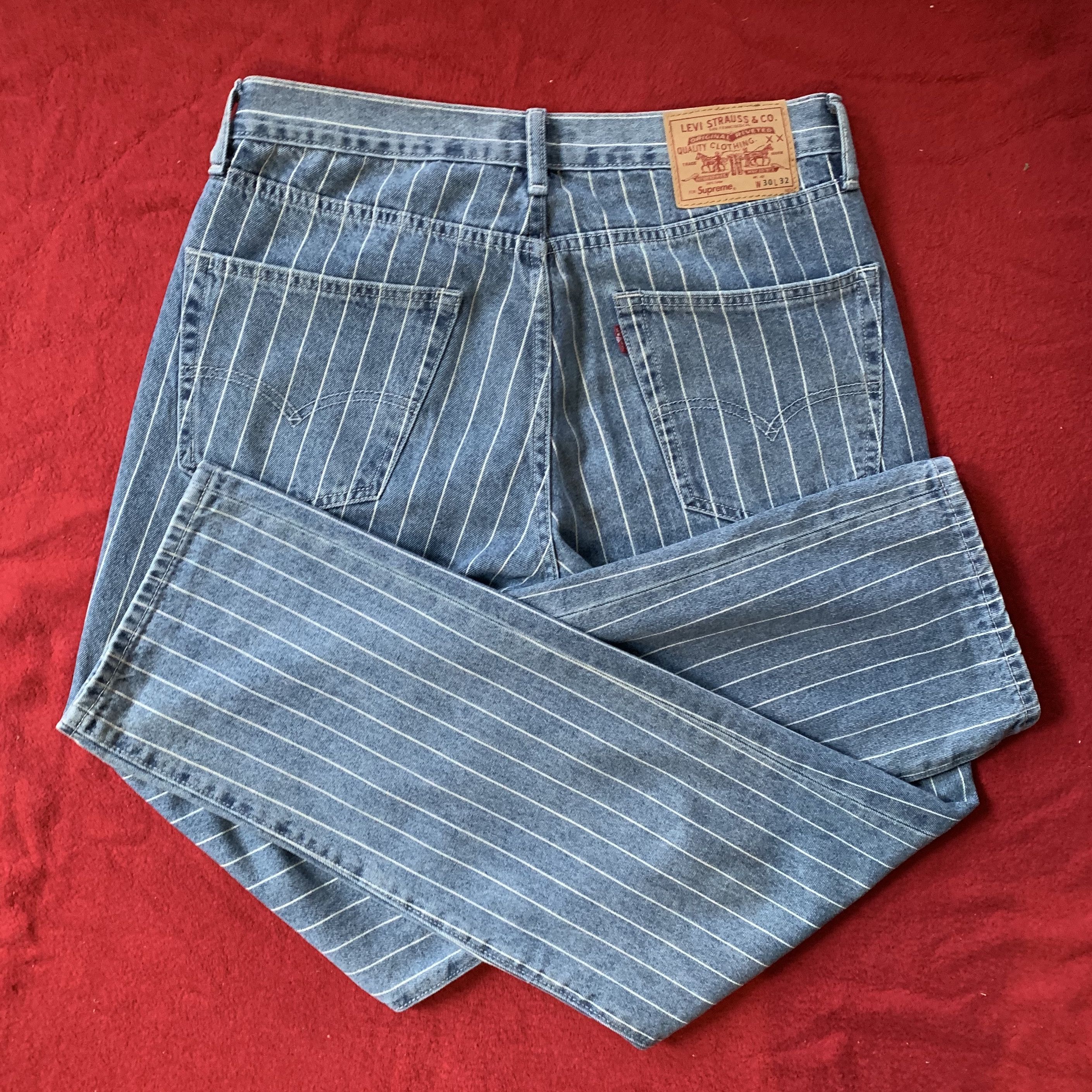 Supreme levi's pinstripe jeans on sale