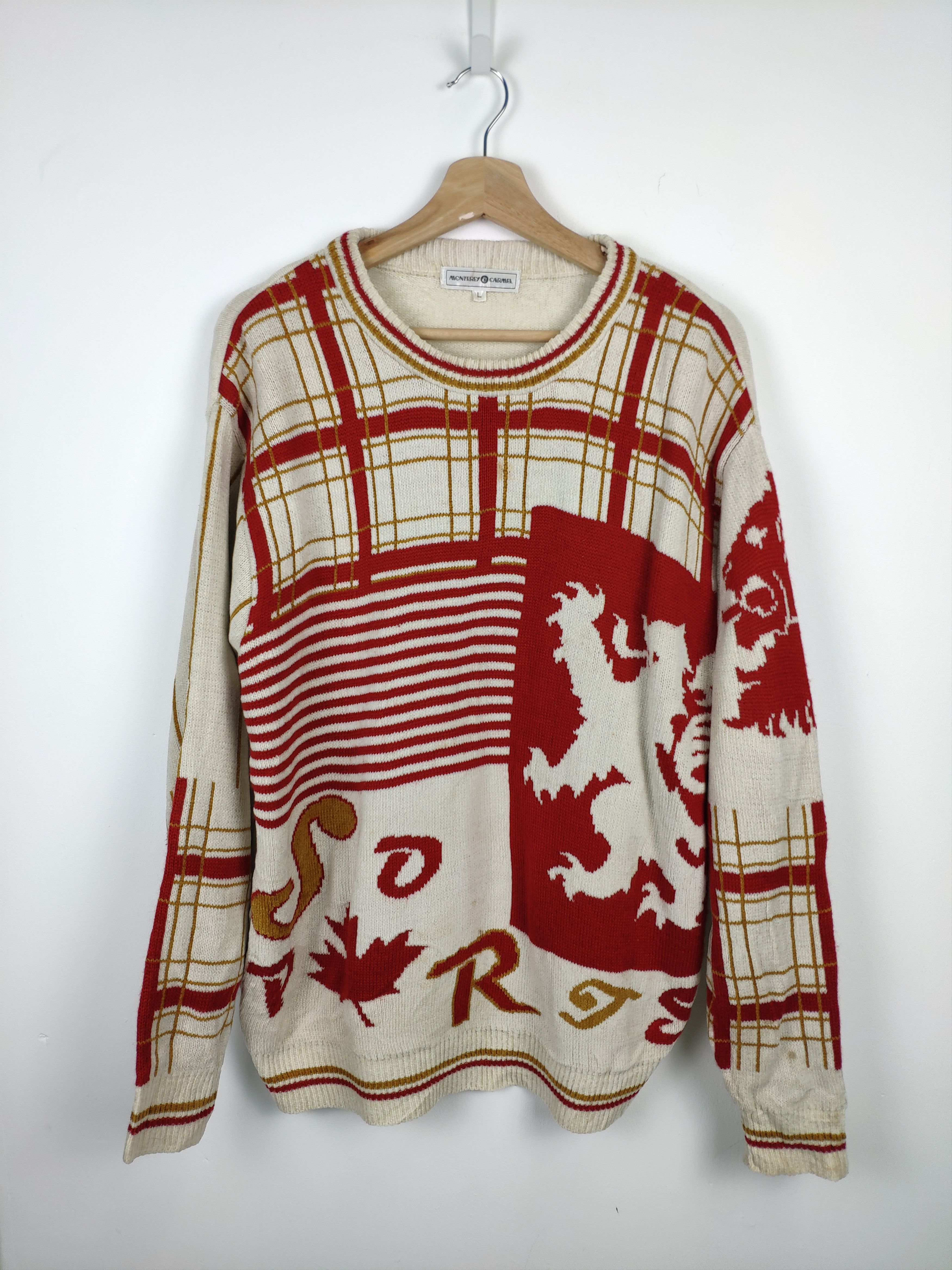 Aran Isles Knitwear × Japanese Brand Steal 💥 Vintage Wool Knit Sweater Rome Empire Motif Size US L / EU 52-54 / 3 - 1 Thumbnail