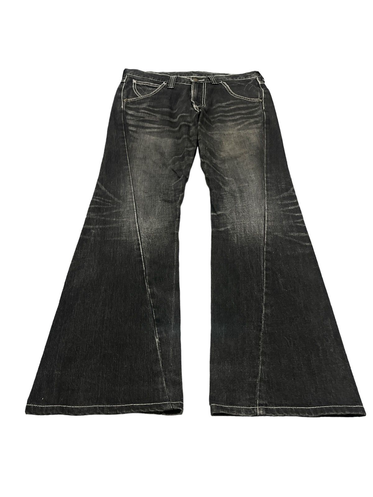 Japanese Brand FLARED🔥LEE RIDERS BLACK FADED TWIST DENIM PANT Size US 32 / EU 48 - 2 Thumbnail