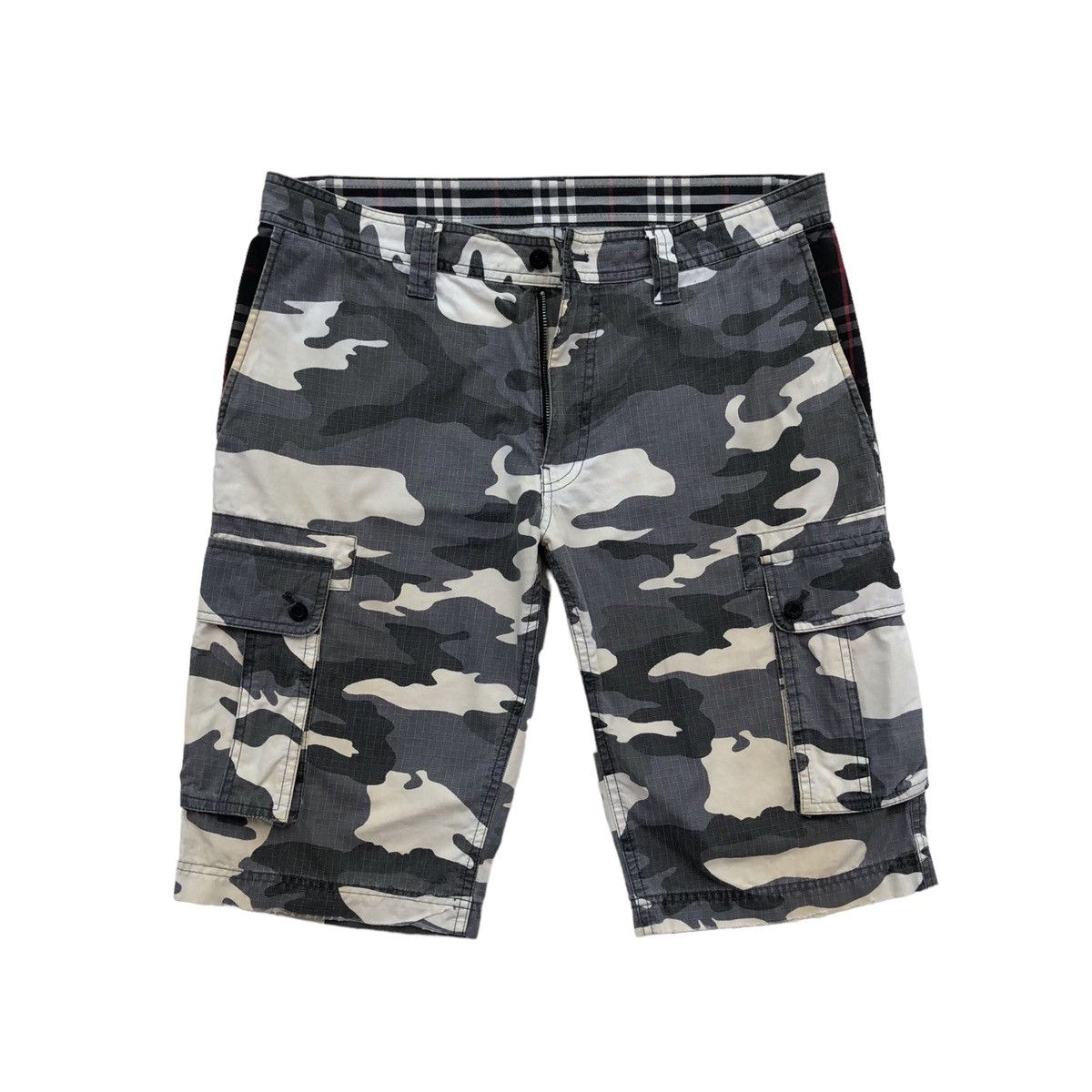 image of Burberry Black Label Distressed Camouflage Cargo Short Pants, Men's (Size 32)