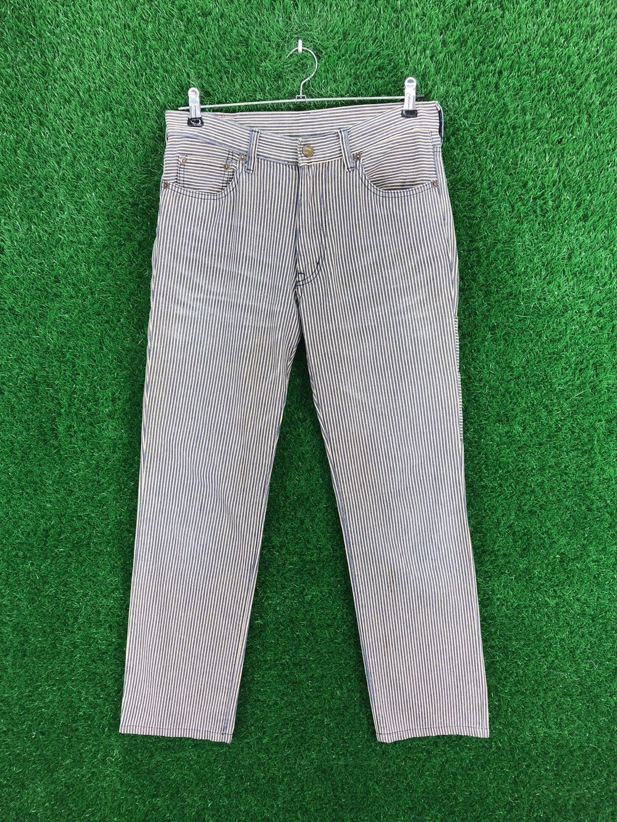 Vintage 90's Abahouse Carpenter Hickory Stripe Denim Pants