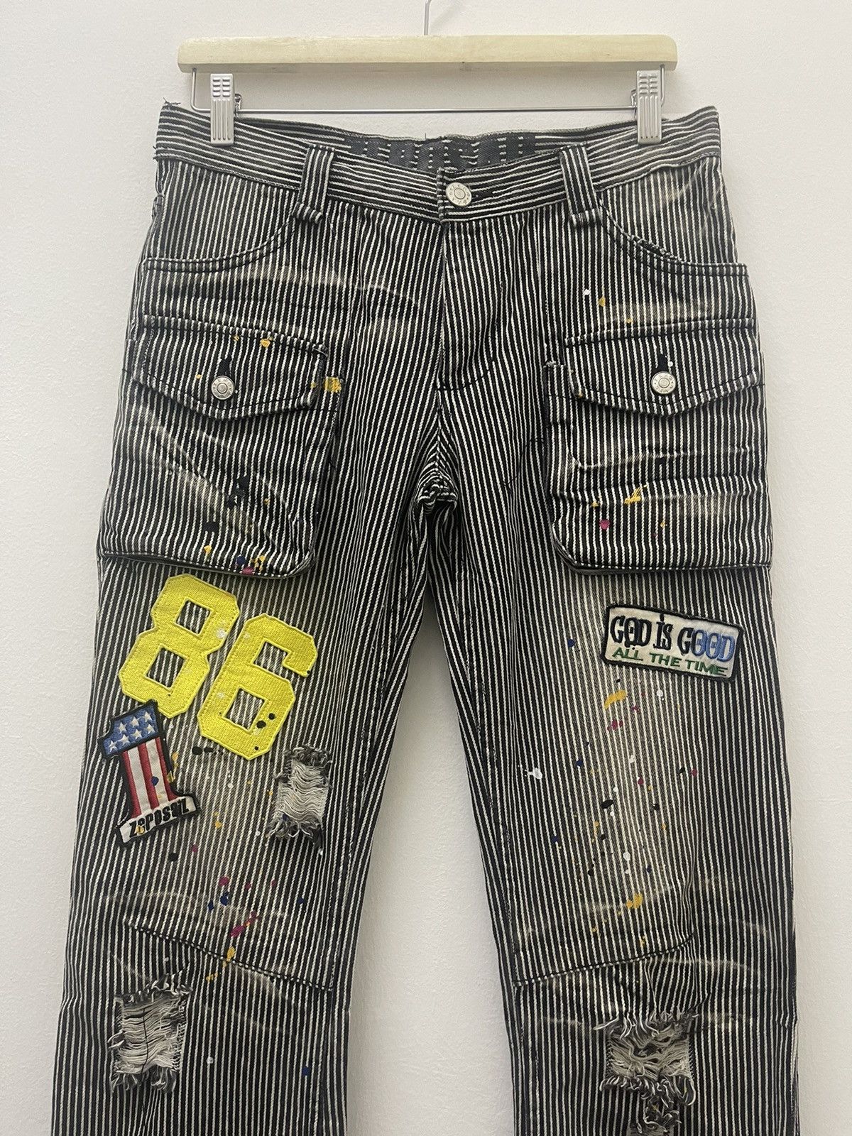 Japanese Brand ZERO SAIL Paint Splatter Hickory Striped Bush Pant Size US 30 / EU 46 - 4 Thumbnail