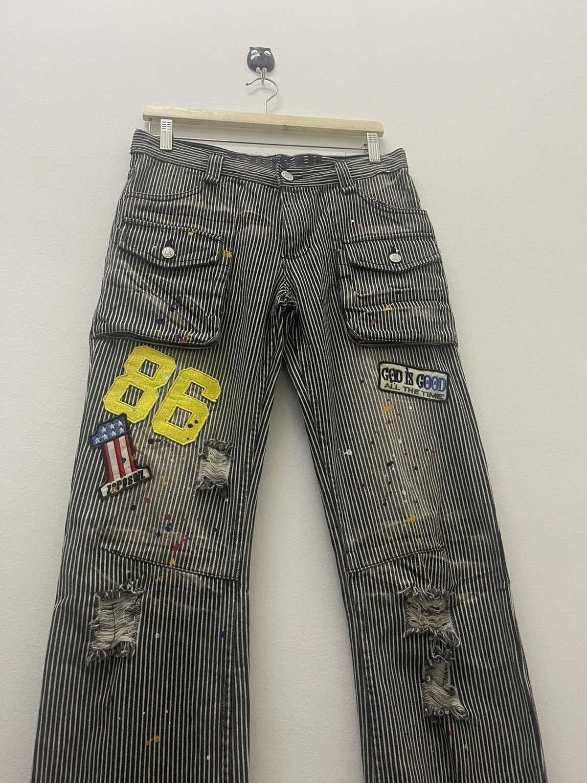 Japanese Brand ZERO SAIL Paint Splatter Hickory Striped Bush Pant Size US 30 / EU 46 - 3 Thumbnail