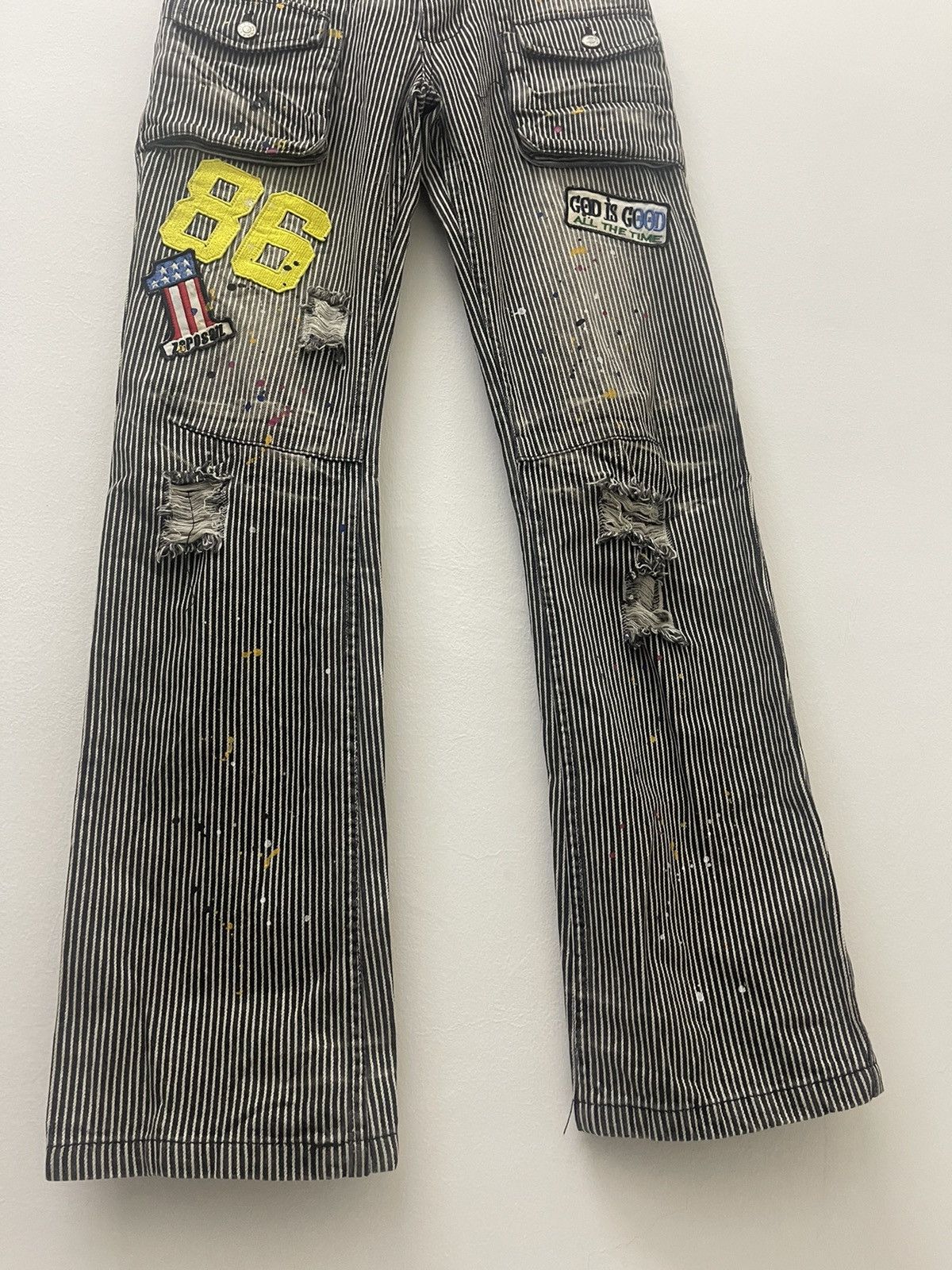 Japanese Brand ZERO SAIL Paint Splatter Hickory Striped Bush Pant Size US 30 / EU 46 - 2 Thumbnail
