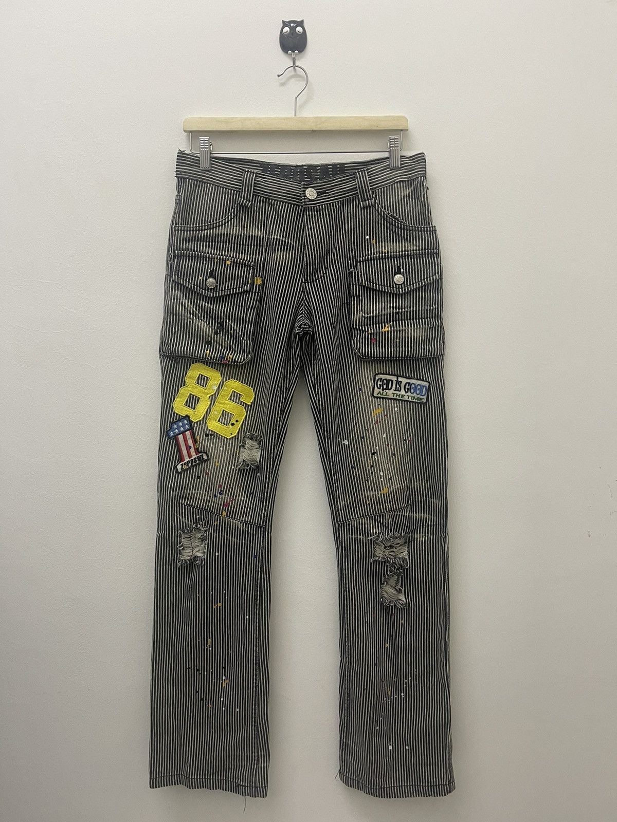 Japanese Brand ZERO SAIL Paint Splatter Hickory Striped Bush Pant Size US 30 / EU 46 - 1 Thumbnail