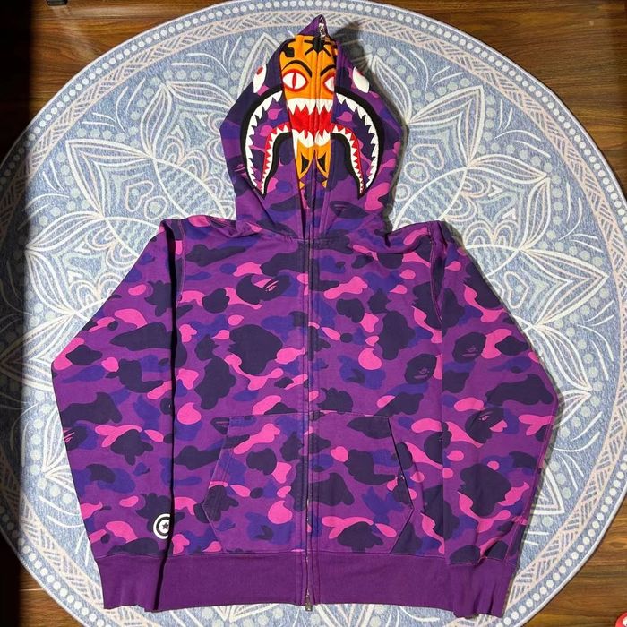 Color camo tiger shark hot sale full zip double hoodie